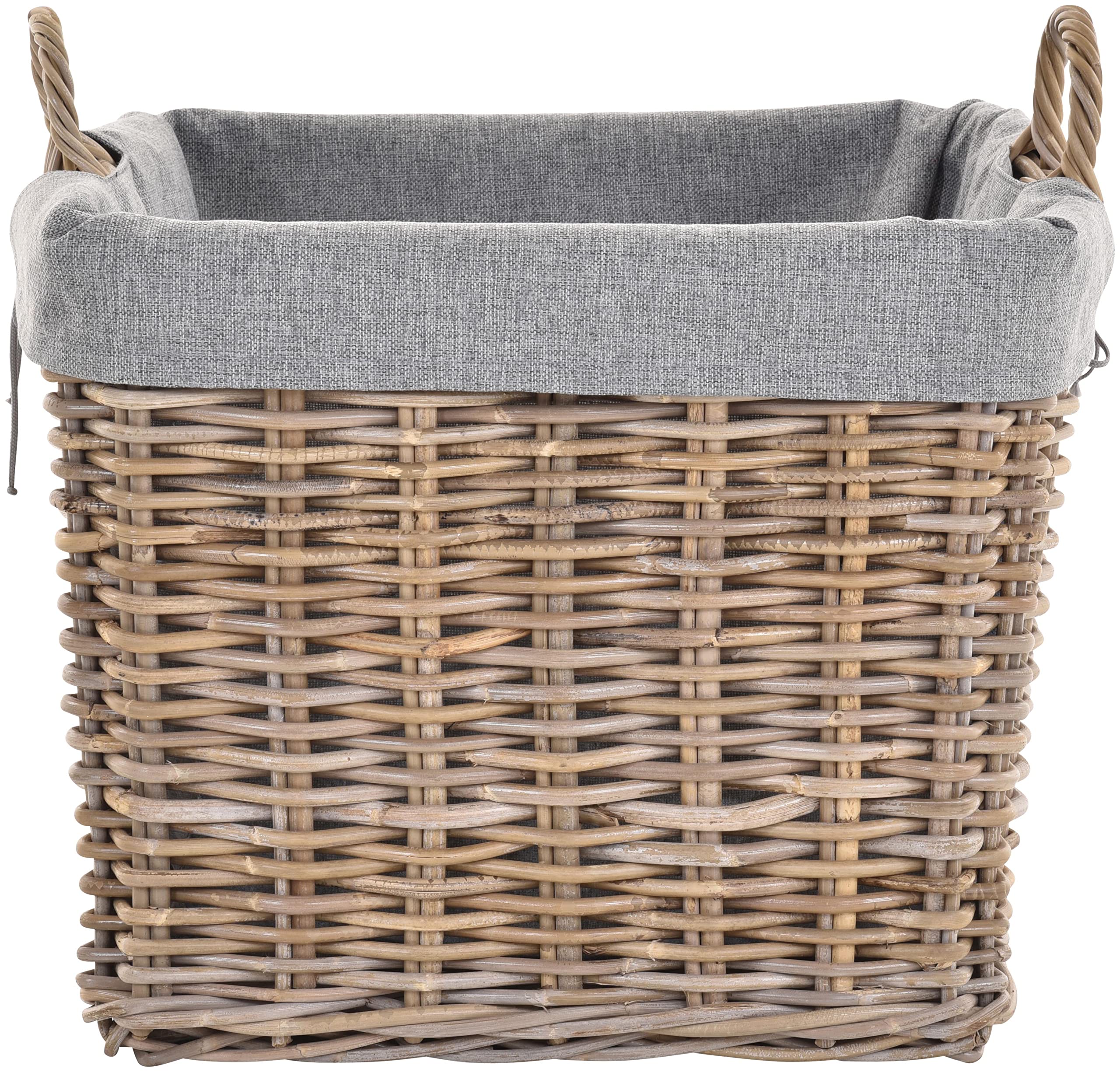 Duży kosz na drewno, naturalny rattan, XL, kosz z wsypy, kosz dekoracyjny, kosz na drewno kominkowe, uniwersalny kosz z jutą (średni, szary, naturalny – kwadratowy)