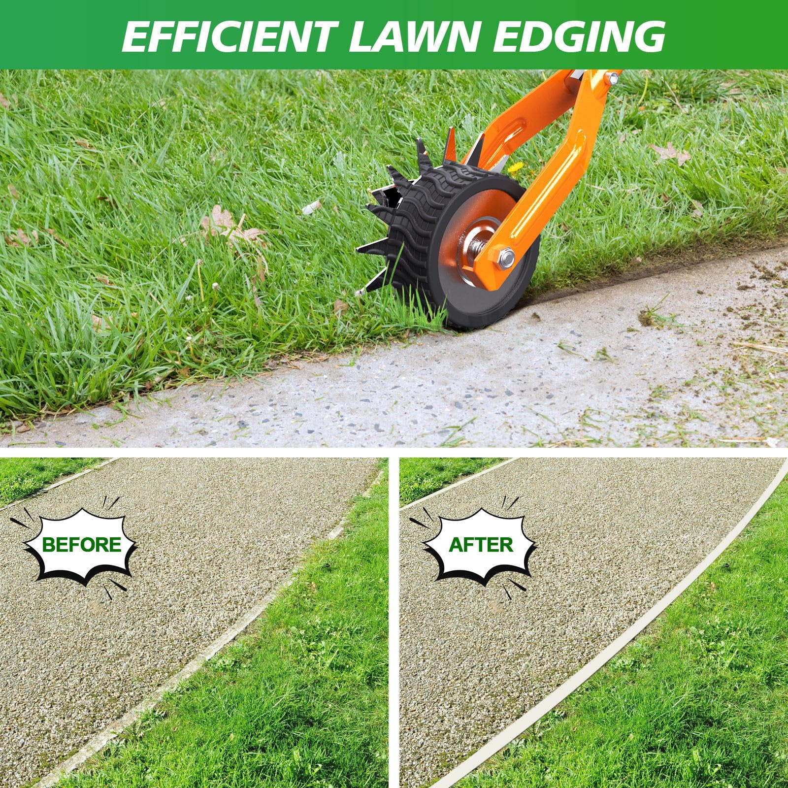 LASTOOLS Wheel Rotary Edger, Sidewalk Manual Lawn Edger, Stainless Steel Handle, Adjustable Height -66.7Inch,Orange - Image 3