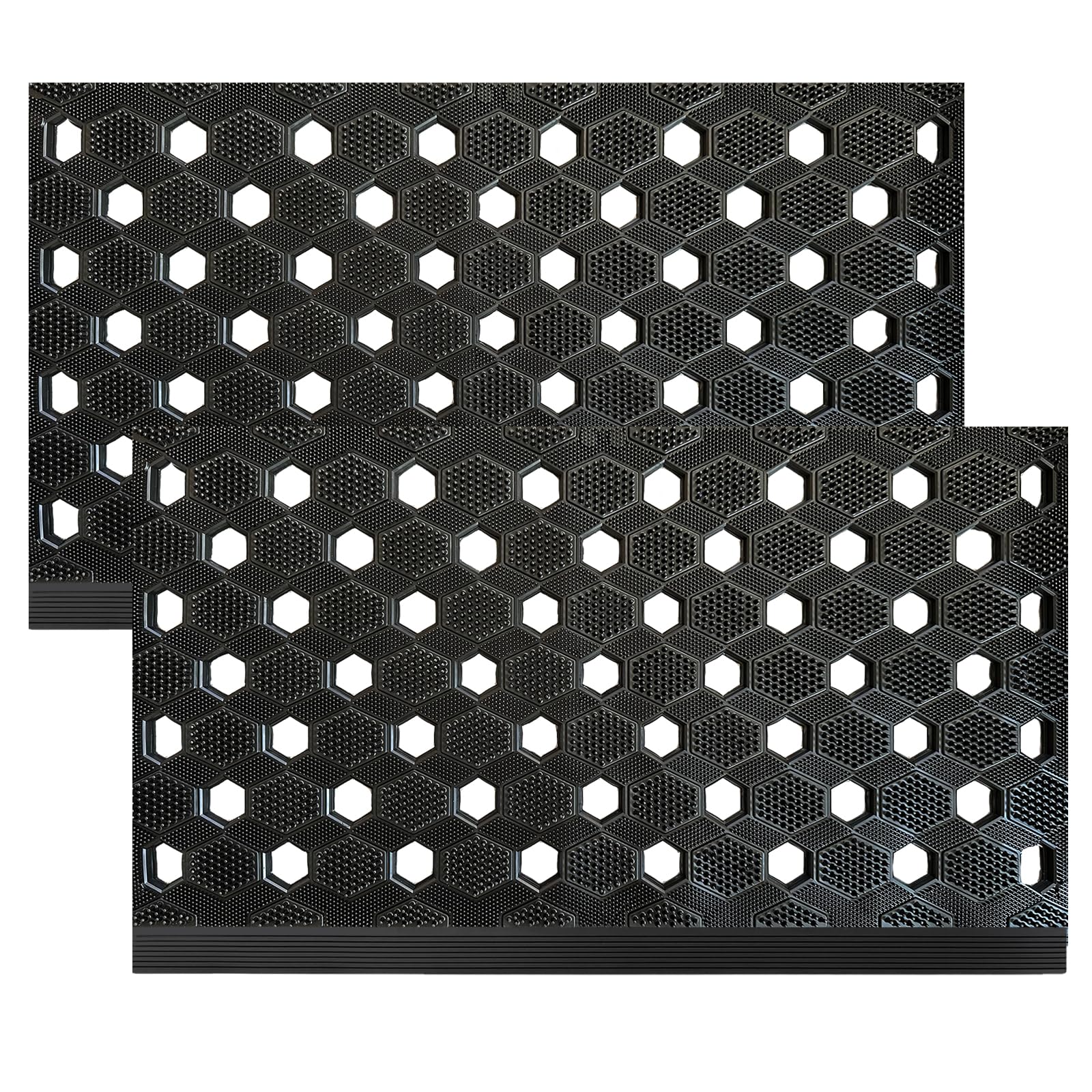 EDS Heavy Duty Rubber Door Mat Non-Slip All-Weather Entrance Rug for Front Door Patio Garden Porch & Indoor Outdoor Floor Protection Hexa Design (pack of 2, HEXA MAT)