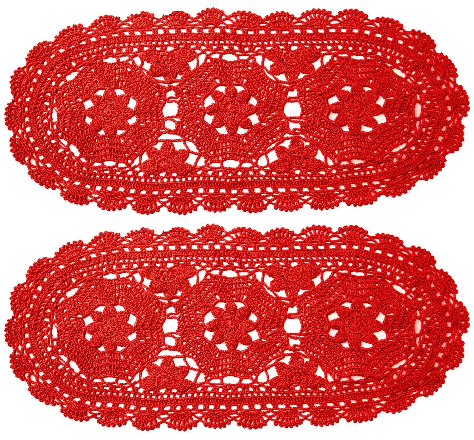 BIBITIME Handmade Crochet Beauiful Hollow 3 Flowers Lace Doilies Oval Tablecloth Placemat Wedding Room Table Desk Vase Mats Home Kitchen Placemats (10