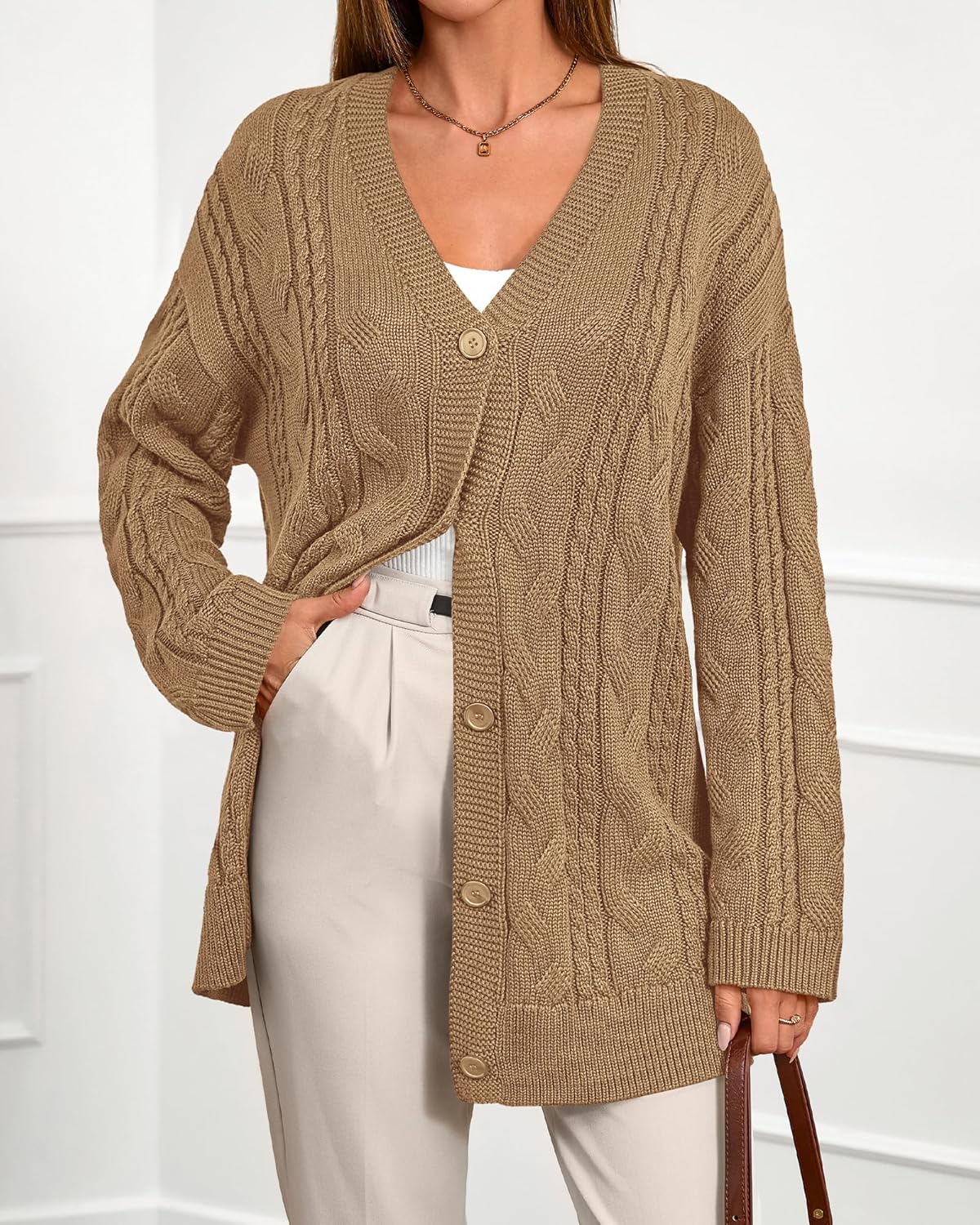 BTFBM Fall Fashion 2025 Chunky Cardigan Sweaters for Women Winter Open Front Cable Knit Button Long Cardigans Outerwear - Image 5