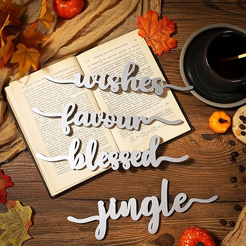 Miniatura 67 de 12 piezas de Navidad con recorte de madera con texto en inglés "Joyful Merry Thankful Grateful Blessed Peace Gather", letrero de Navidad recortado