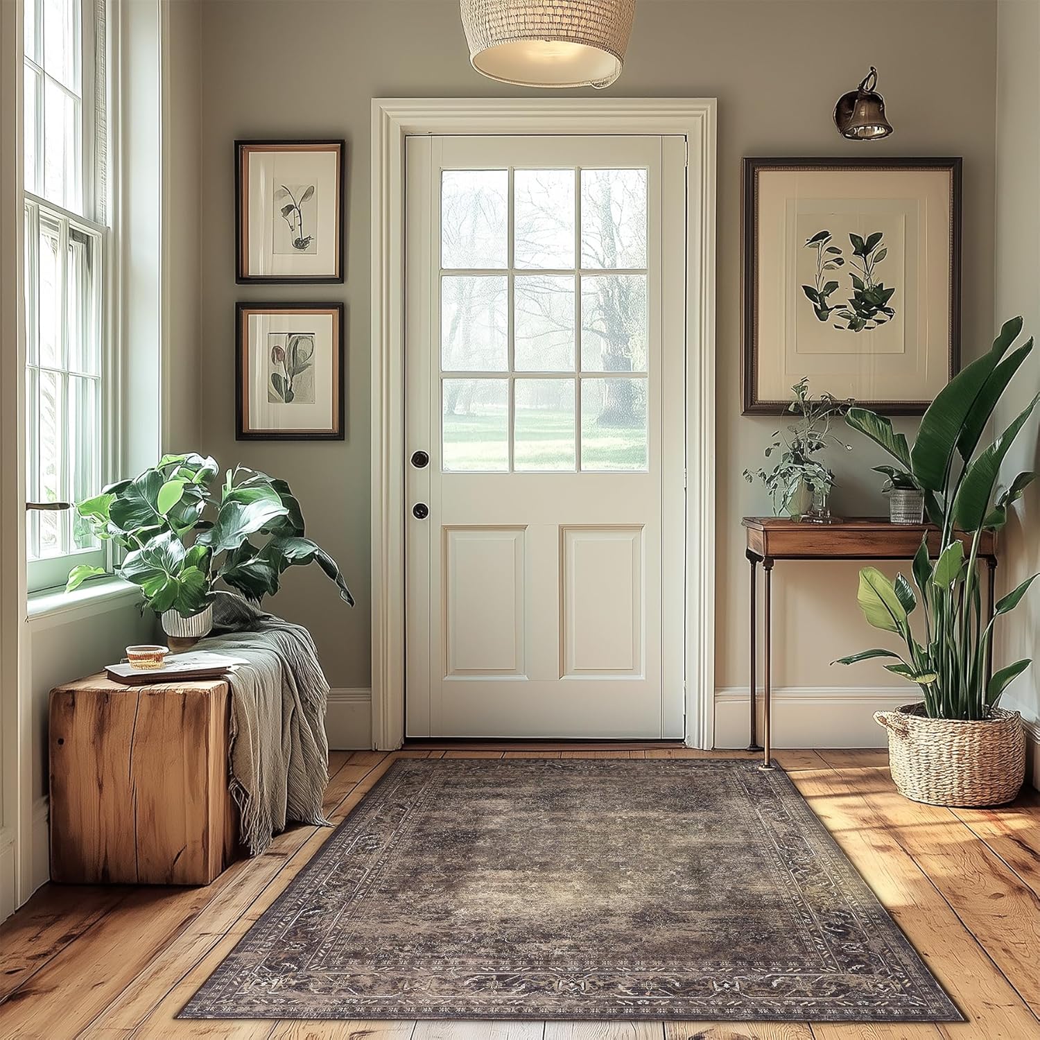 4x6 ft Area Rug  Boho Indoor Rug, Machine Washable, Low Pile, Non-Slip, for Living Room, Bedroom, Dining, Office, Playroom