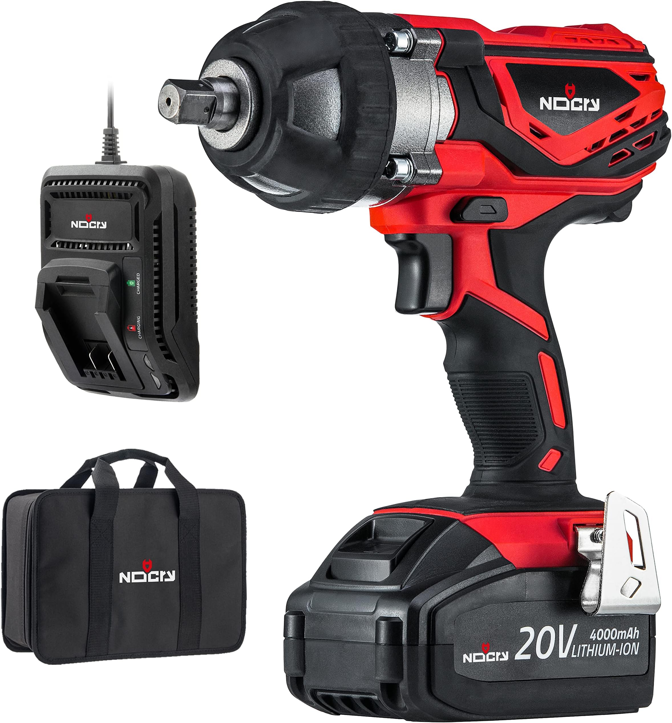 20V Cordless Impact Wrench - 300 ft-lb (400 Nm) Torque, 2700 Max IPM, 2200 RPM, 1/2 Inch Anvil; 4.0 Ah Battery, Fast Charger, Belt Clip & Carrying Case Included