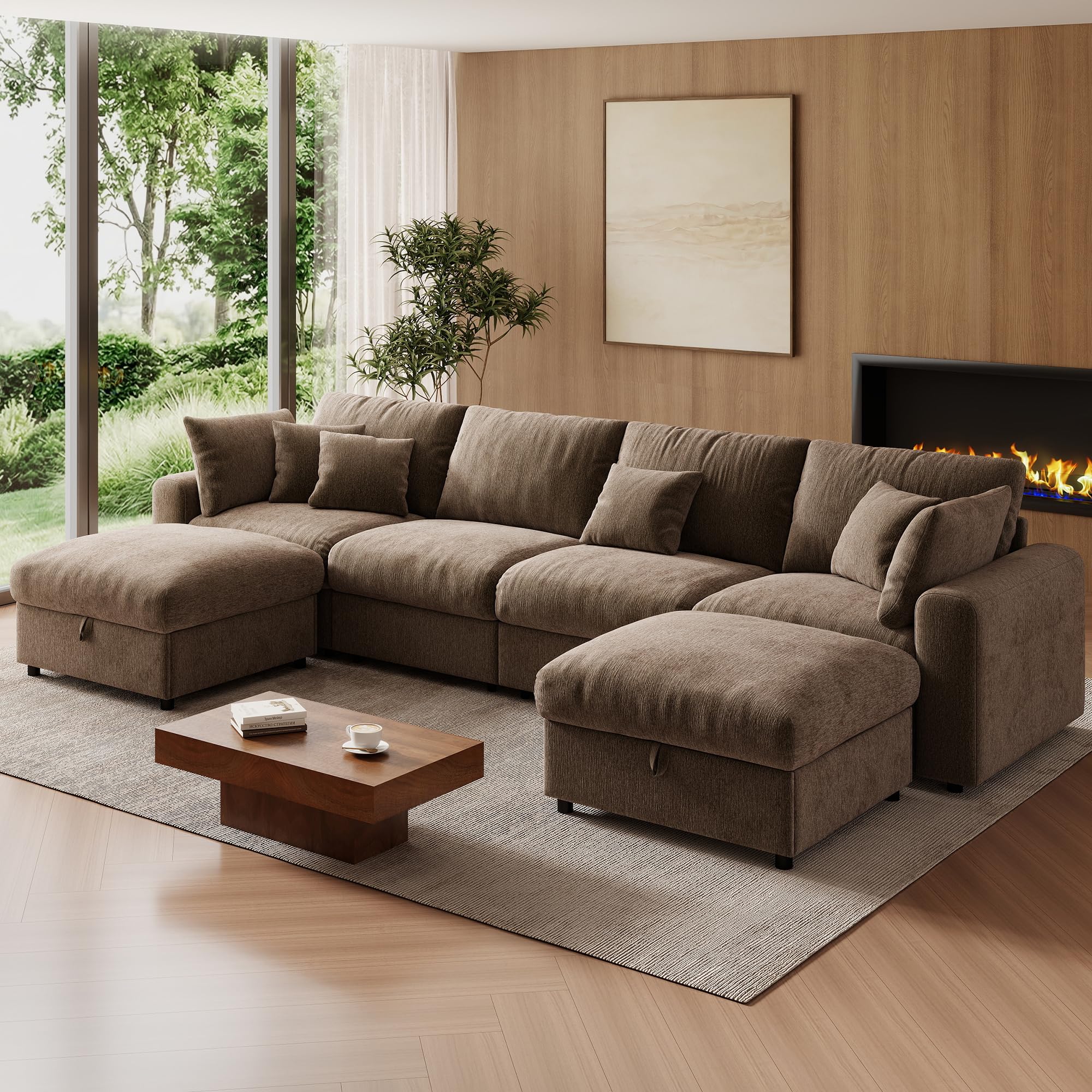 WorthFurni 140 Oversized Cloud Sectional Couches for Living Room Modern Modular Sectional Sofa with Deep Seat Convertible U
