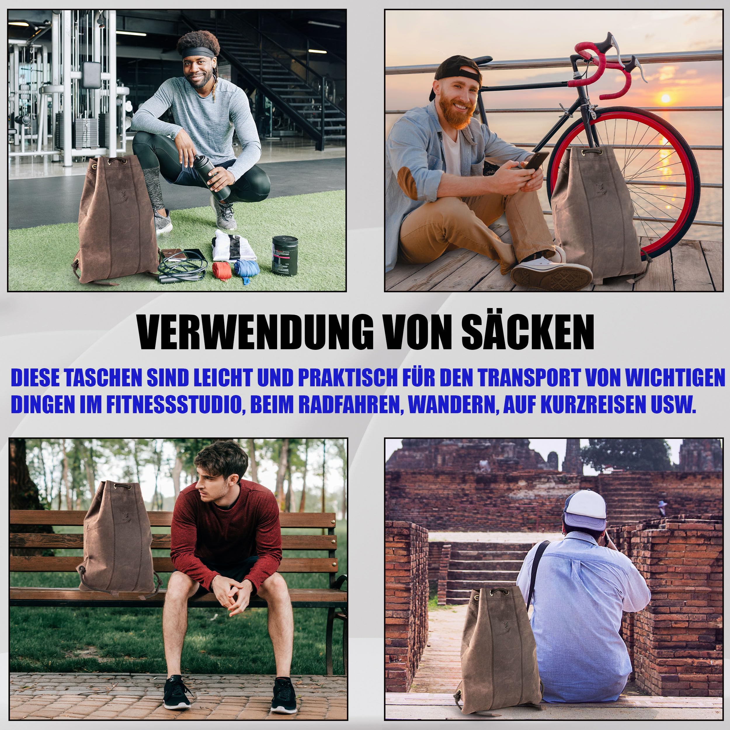 MATADOR Gymbag torba sportowa dla kobiet, skórzana, męska, plecak, torba gimnastyczna, skórzany plecak, antyczny brąz