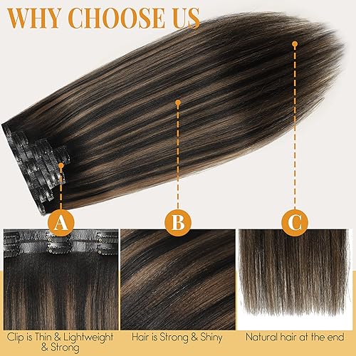 Miniatura 10 de Lacer Light Yaki - Extensiones de cabello lacio con clip, color negro natural, extensiones de cabello humano Remy con clip, para mujeres negras,