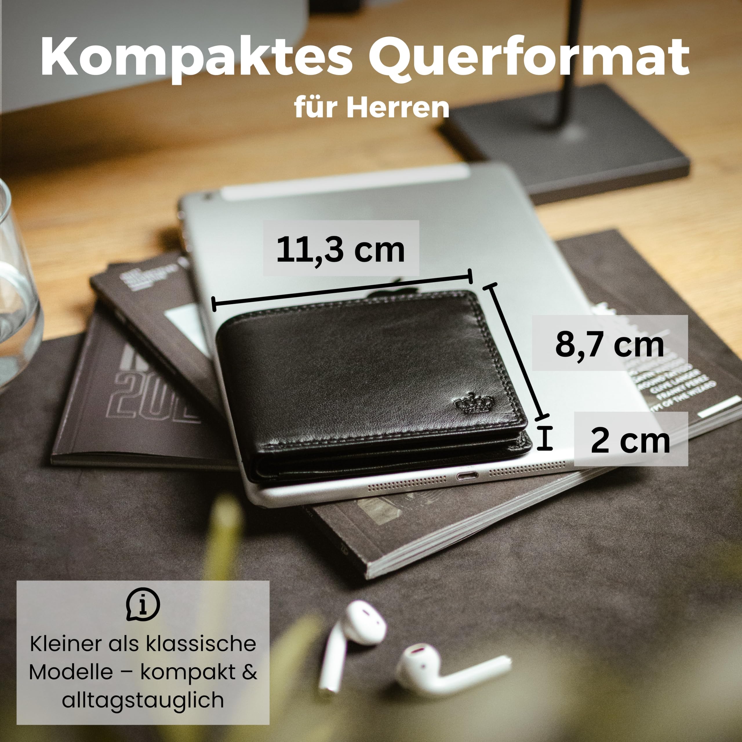 Baur Herren Geldbörse – Echtes Leder mit RFID-Schutz – Kleines Portemonnaie im Querformat aus Nappa-Leder mit 8 Kartenfächern und Münzfach (Querformat Klein, Schwarz)