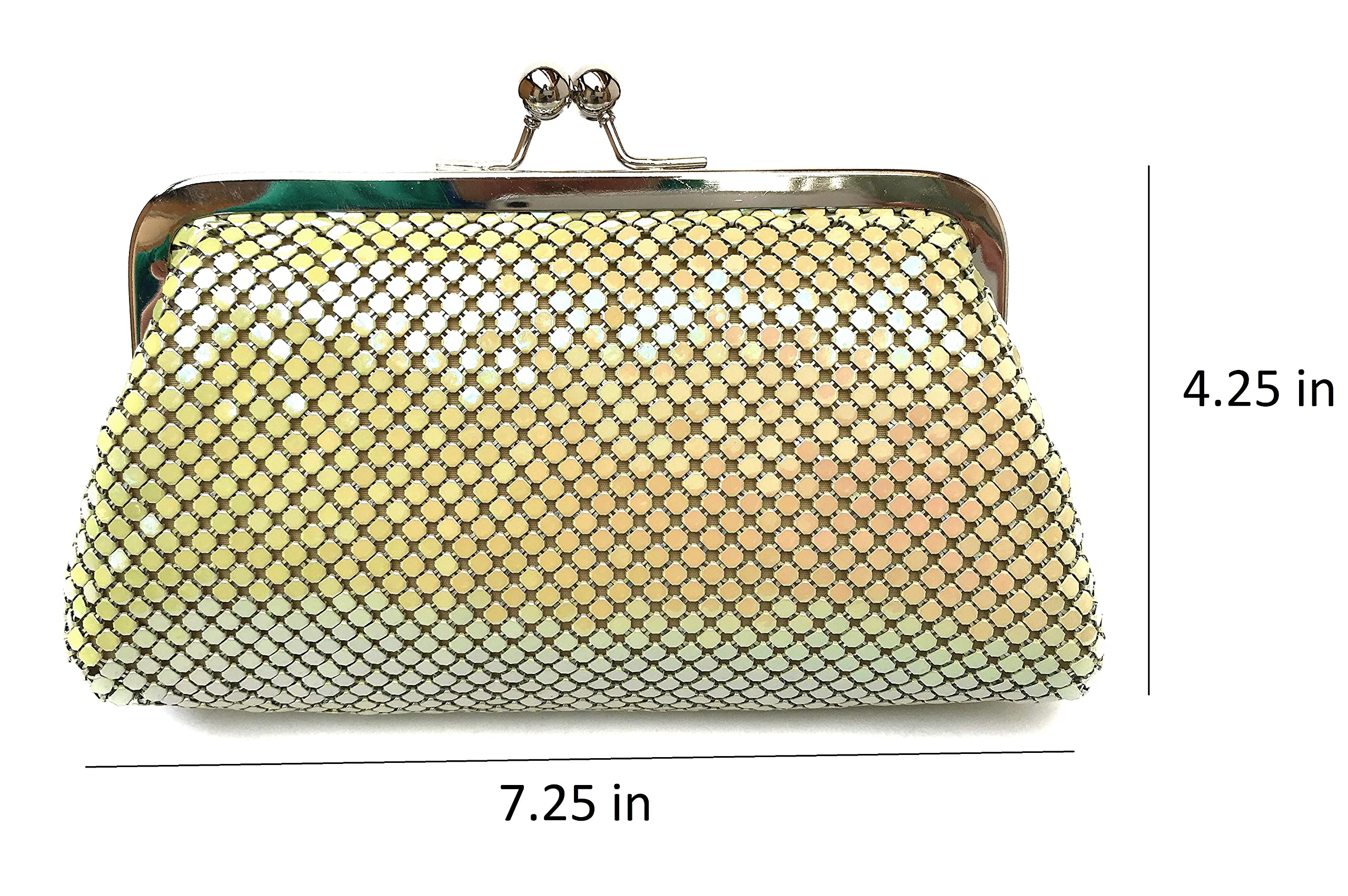 Frewahmesh Women Clutch Metal Mesh Evening Purse (Multi Beige)