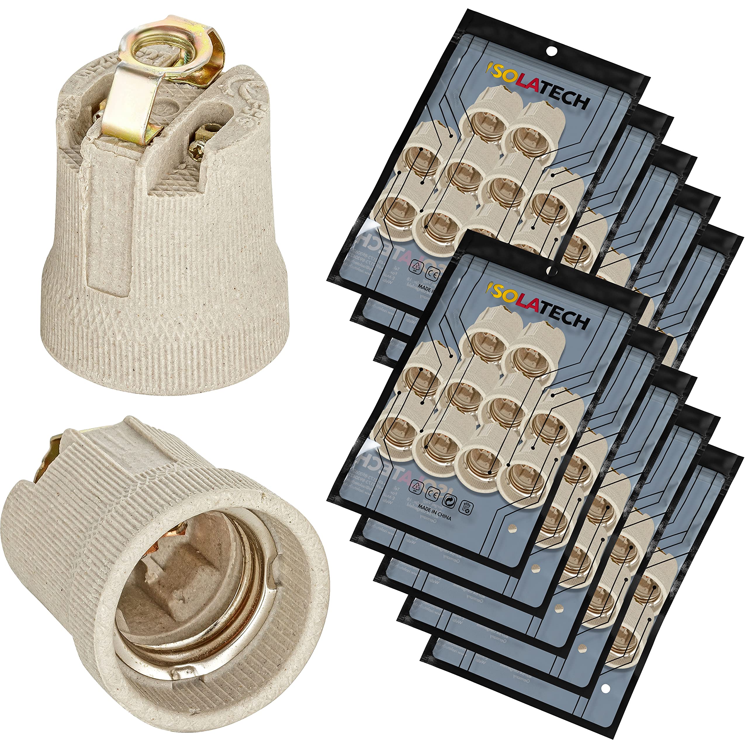 ISOLATECH 100pzas casquillo cerámico E27 con soporte de montaje y rosca interior M10x1 bombillas LED de bajo consumo (max.250V/4A) bombillas para techo hogar baño cocina resistente al calor