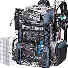 Piscifun Fishing Tackle Backpack with Rod Holders & 4 Tackle Boxes, 42L Outdoor Fishing Bag with Waterproof Rain Cover