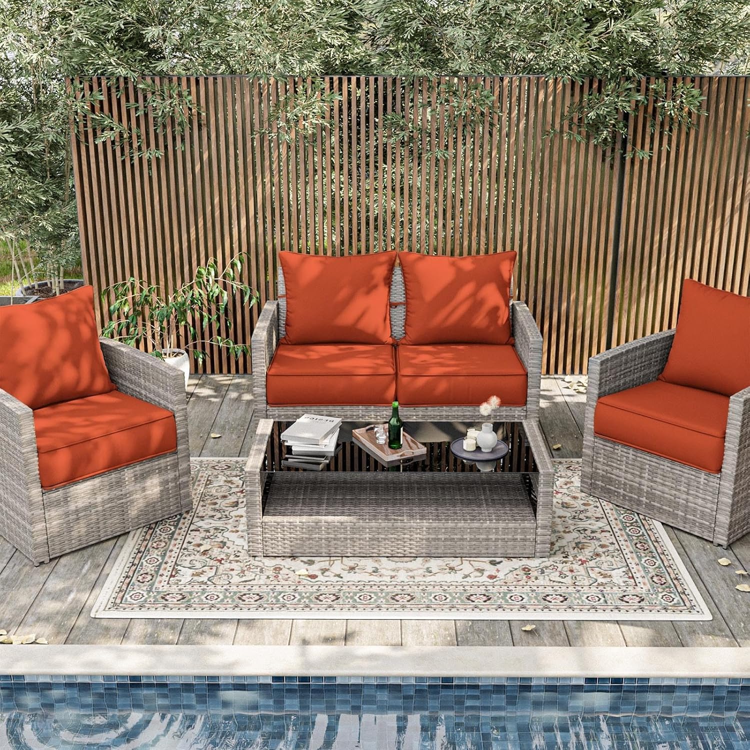 Outdoor Patio Chair Cushions Set 24 L X 24 W X 5 H Waterproof & Fade Resistant Deep Seat and Back Cushions with Removable Covers Outdoor Seat Cushion Set for Chairs and Sofas