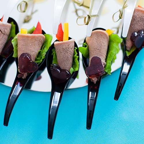 Vista 19 de Oasis Creations Cucharas de degustación de lágrimas, 50 cucharas desechables de plástico blanco para aperitivos y postres