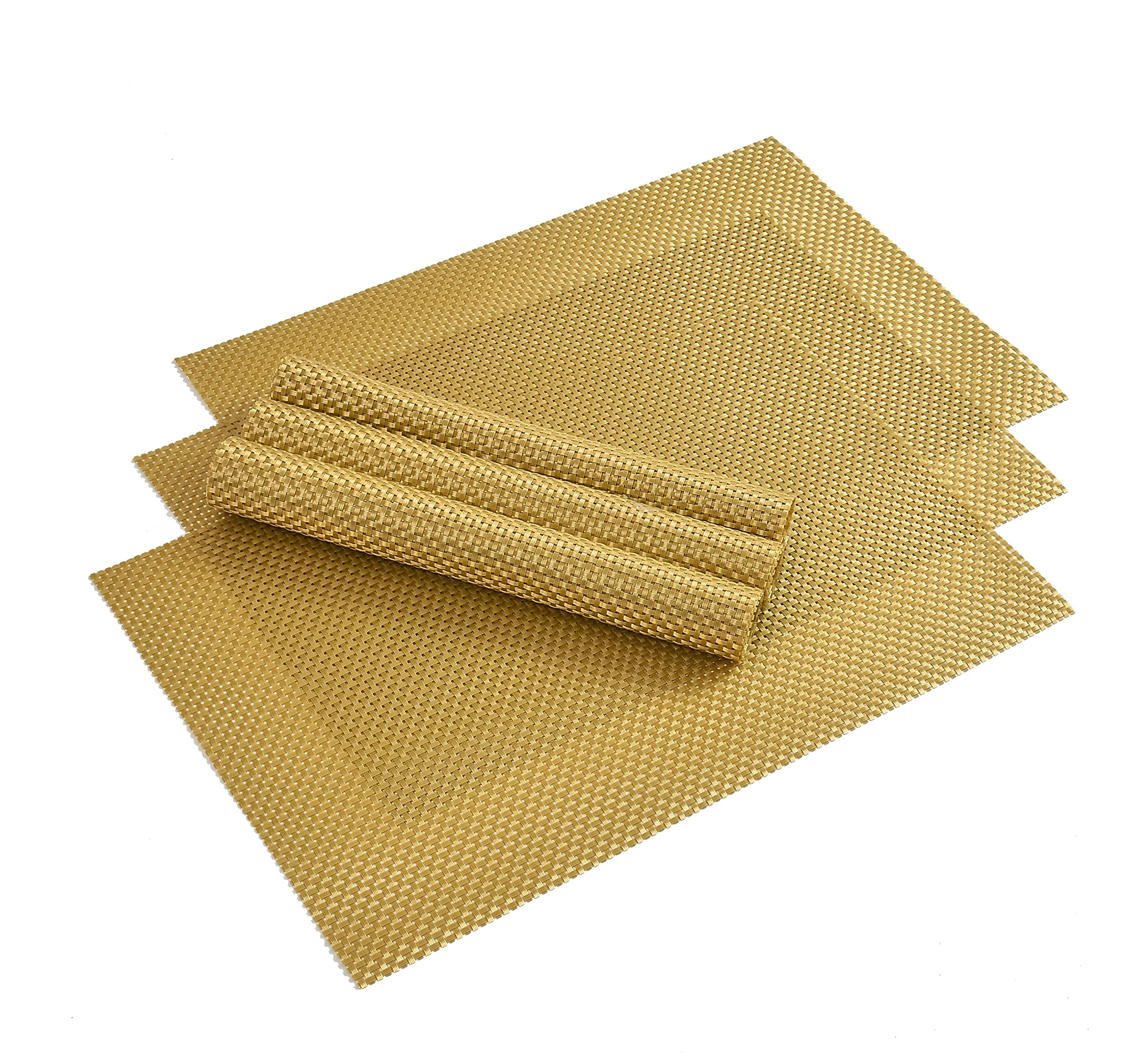 Yellow Weaves Polyvinyl Chloride Rectangular Dining Table Placemats, Gold - 6 Piece