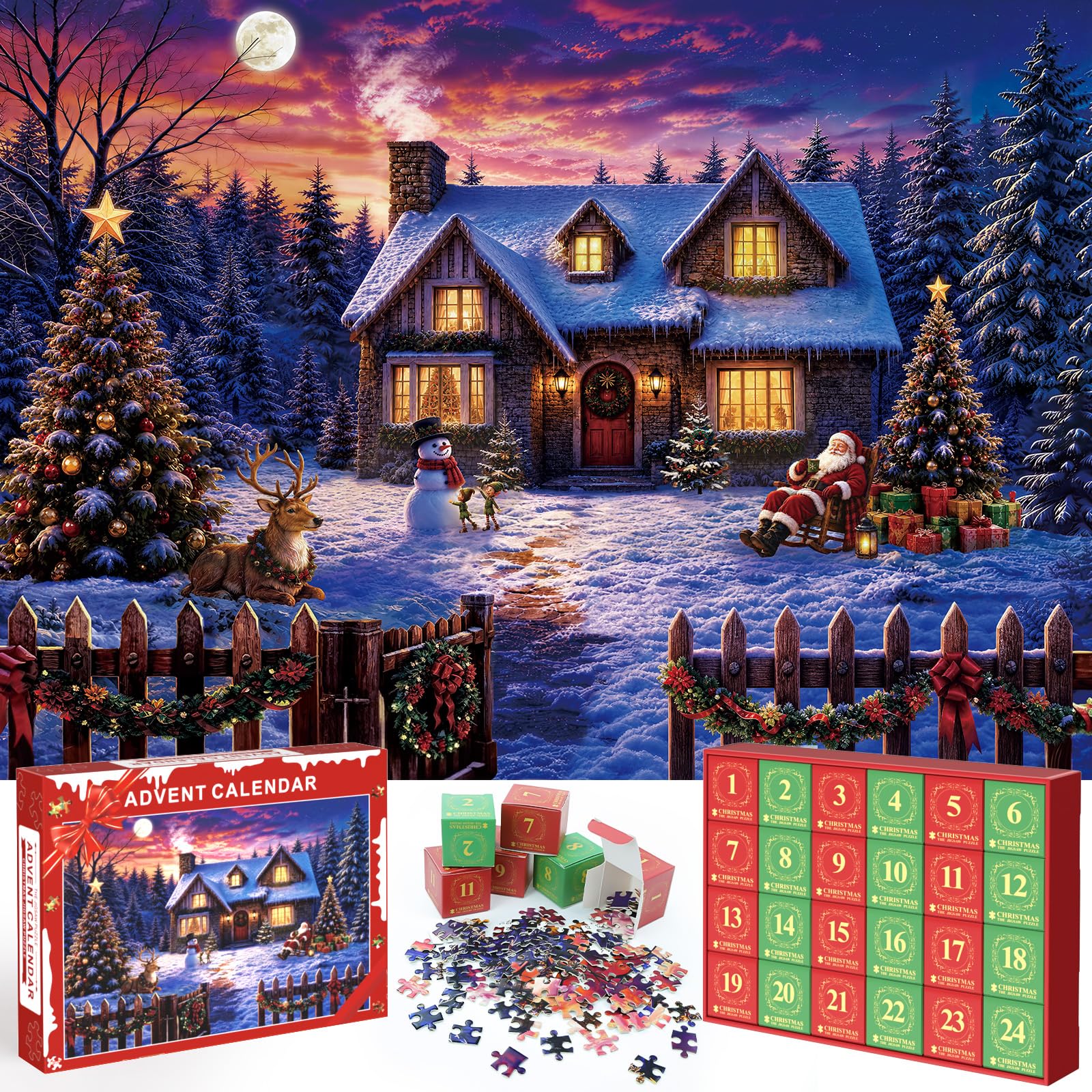 Jigsaw Advent Calendar 2026, 24 Boxes 1008 Pieces Christmas Jigsaw Puzzles