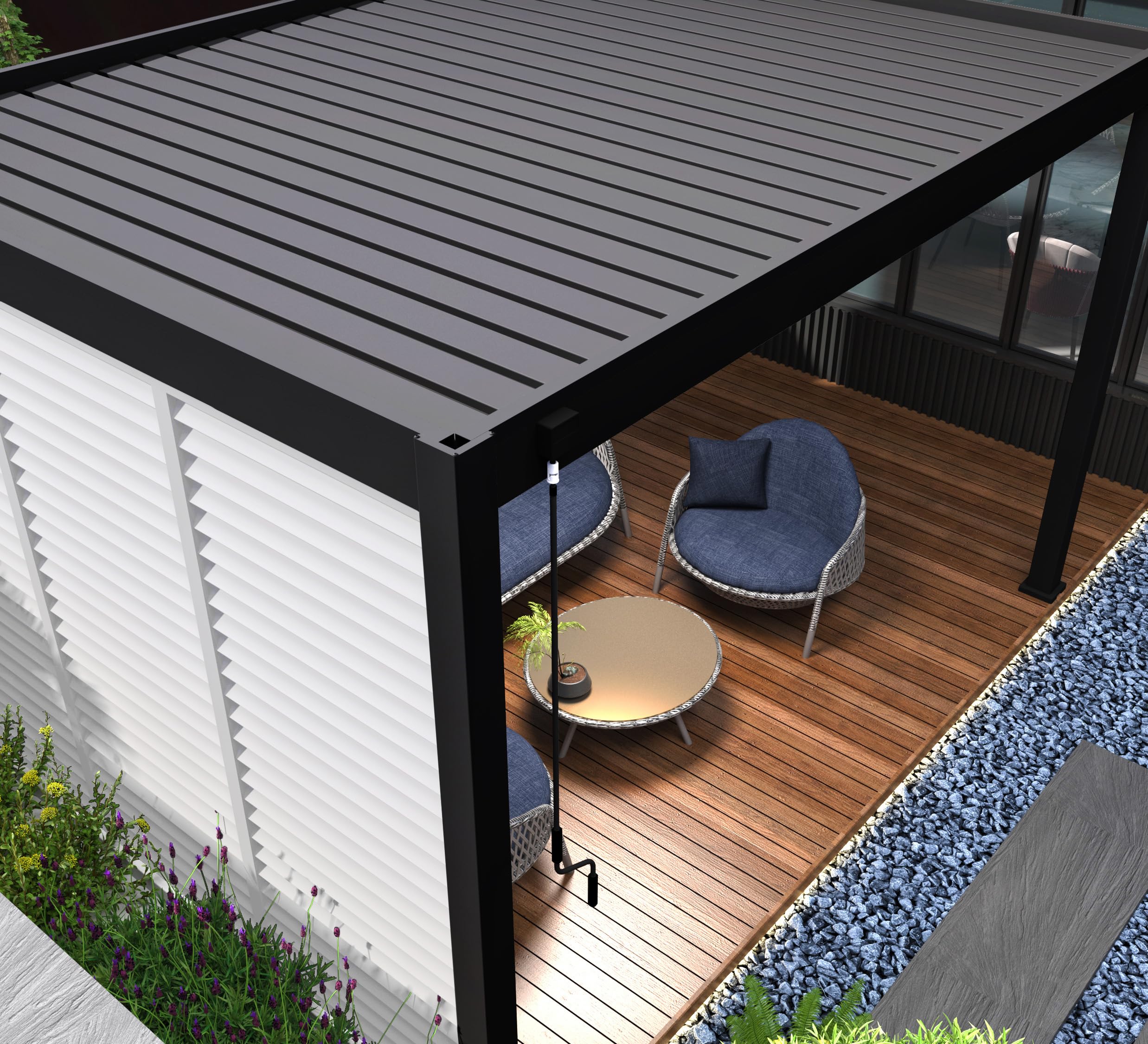 Weide Verstellbare Horizontale Lamellenwand Paneel Zubehör für Weide Pergola | Aluminium | Anthrazit, Holzoptik | 3 Breiten | Flexibler Sichtschutz und optimale Luftzirkulation (Weiß, 93 cm)