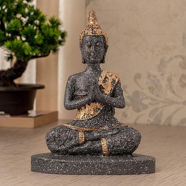 TIED RIBBONS Buddha Garden Ornaments Outdoor Statue Indoor Meditating Buddha Statue for Home Thai Buddha Ornaments Figurines Zen Decoration Table Top Gift Patio Deck Yard