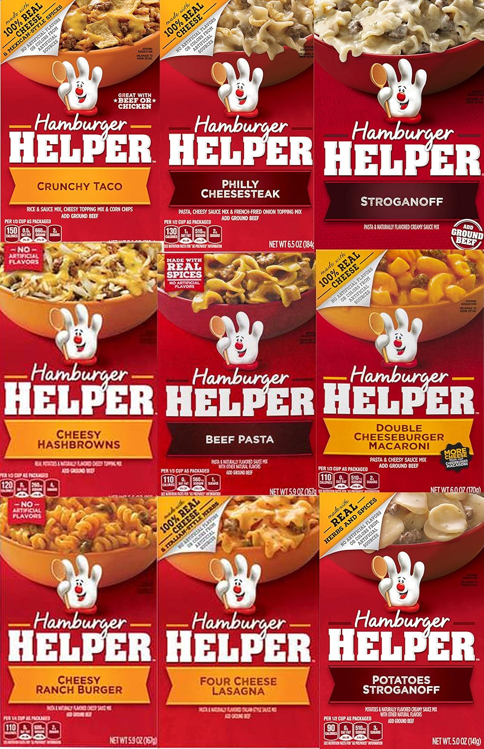 Hamburger Helper Variety Pack of 9 Crunchy Taco, Philly