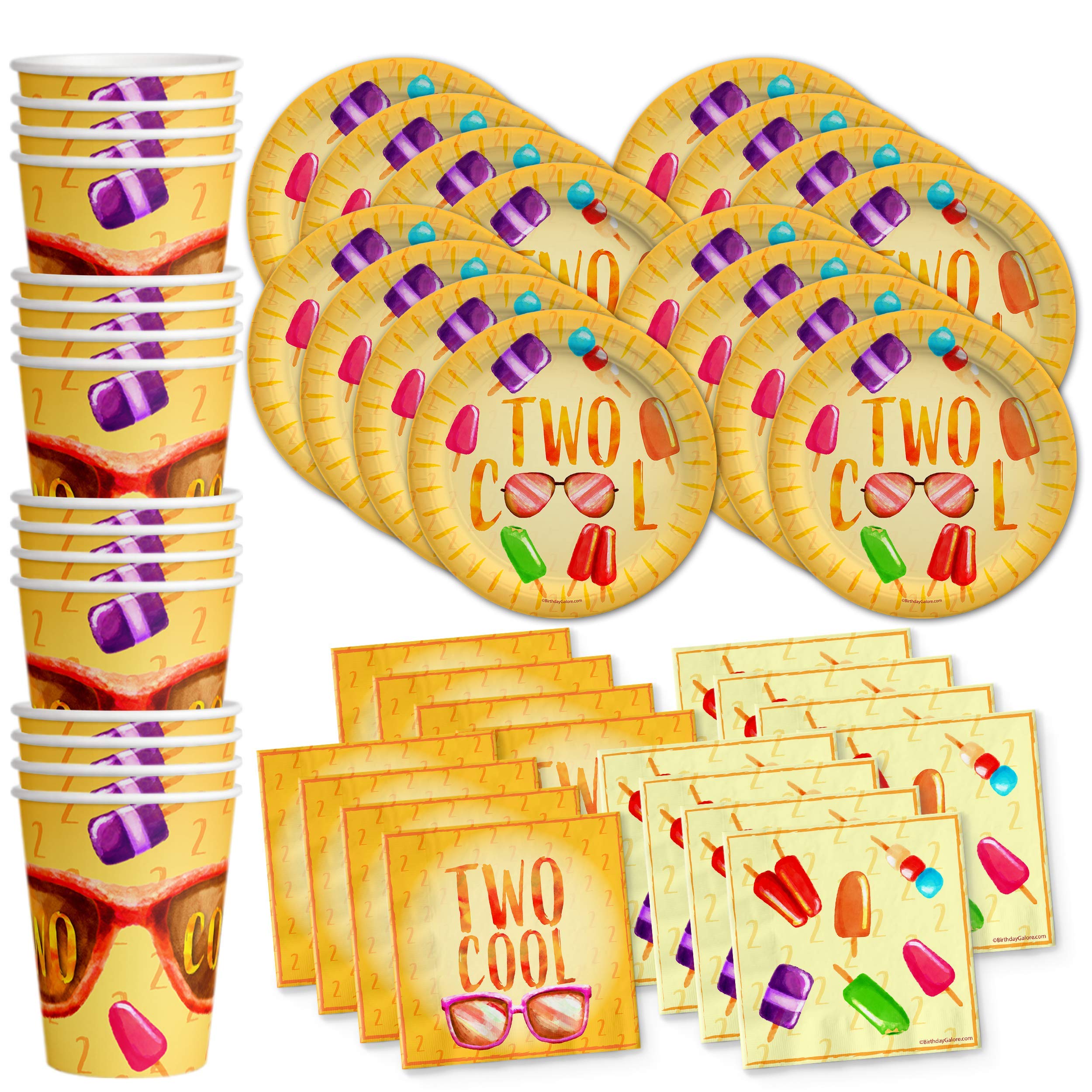 Two Cool Summer 2nd Birthday Party Supplies Set Plates Napkins Cups Tableware Kit for 16