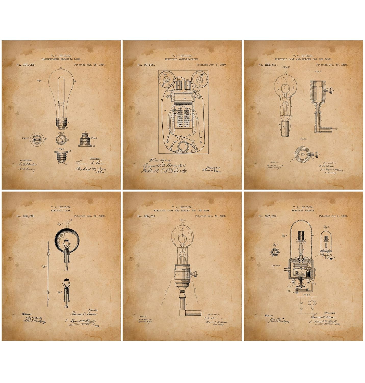 Thomas Edison Patent Art Prints Electric Vote Recorder
