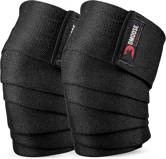 DMoose Knee Wraps Weightlifting (Professional Grade) I 78" Length Heavy Duty Knee Straps Pair I Avoid Knee Injury I Provides Joint Stability I Cross Training & WODs I Compression & Elastic Support