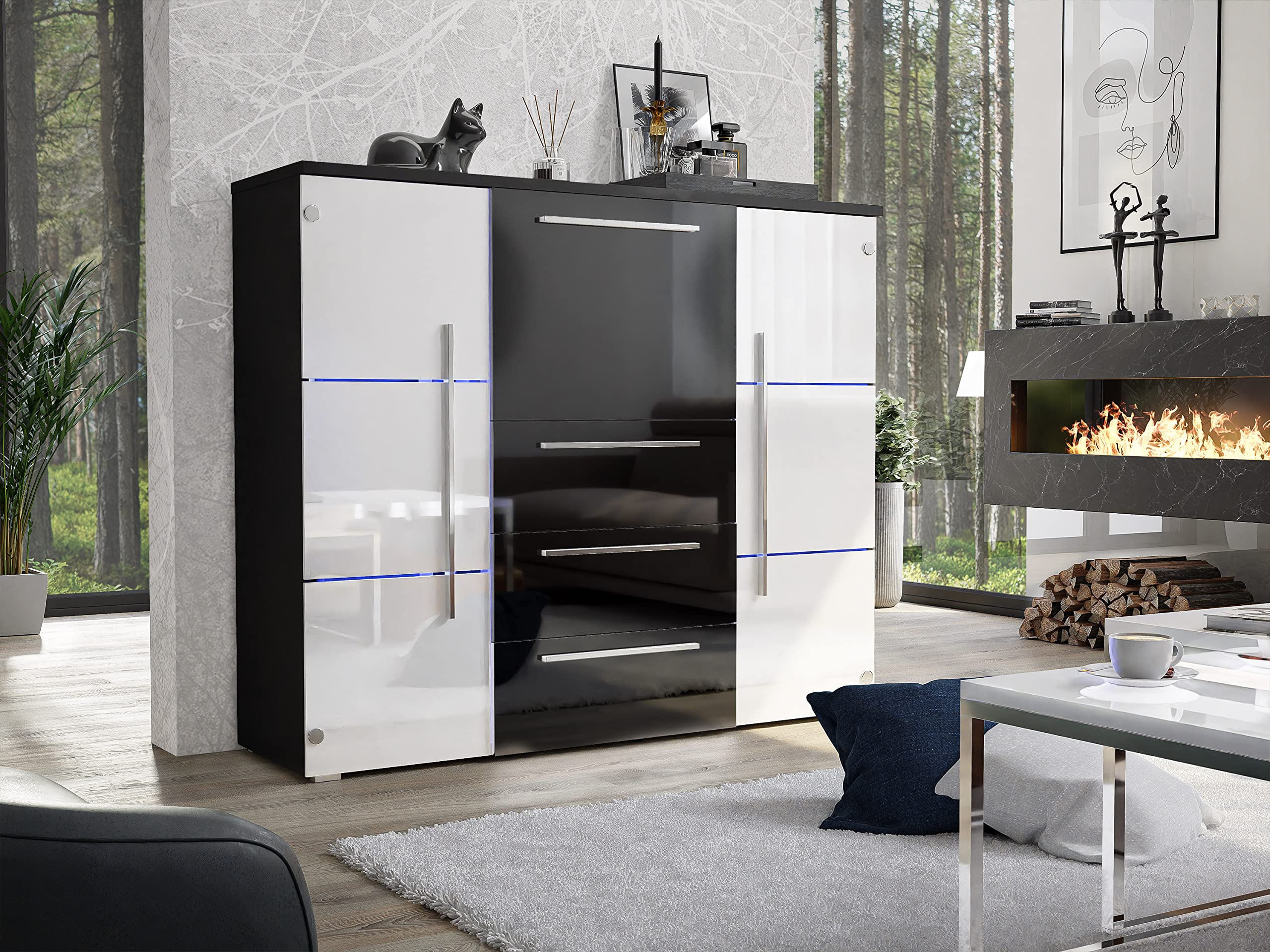 Modulo Plato Badkamermeubel Voor Waskom | 160 Cm Hoogglans Wit Lamel Front Mat Zwart Blad 4 Hoge Lades 121920