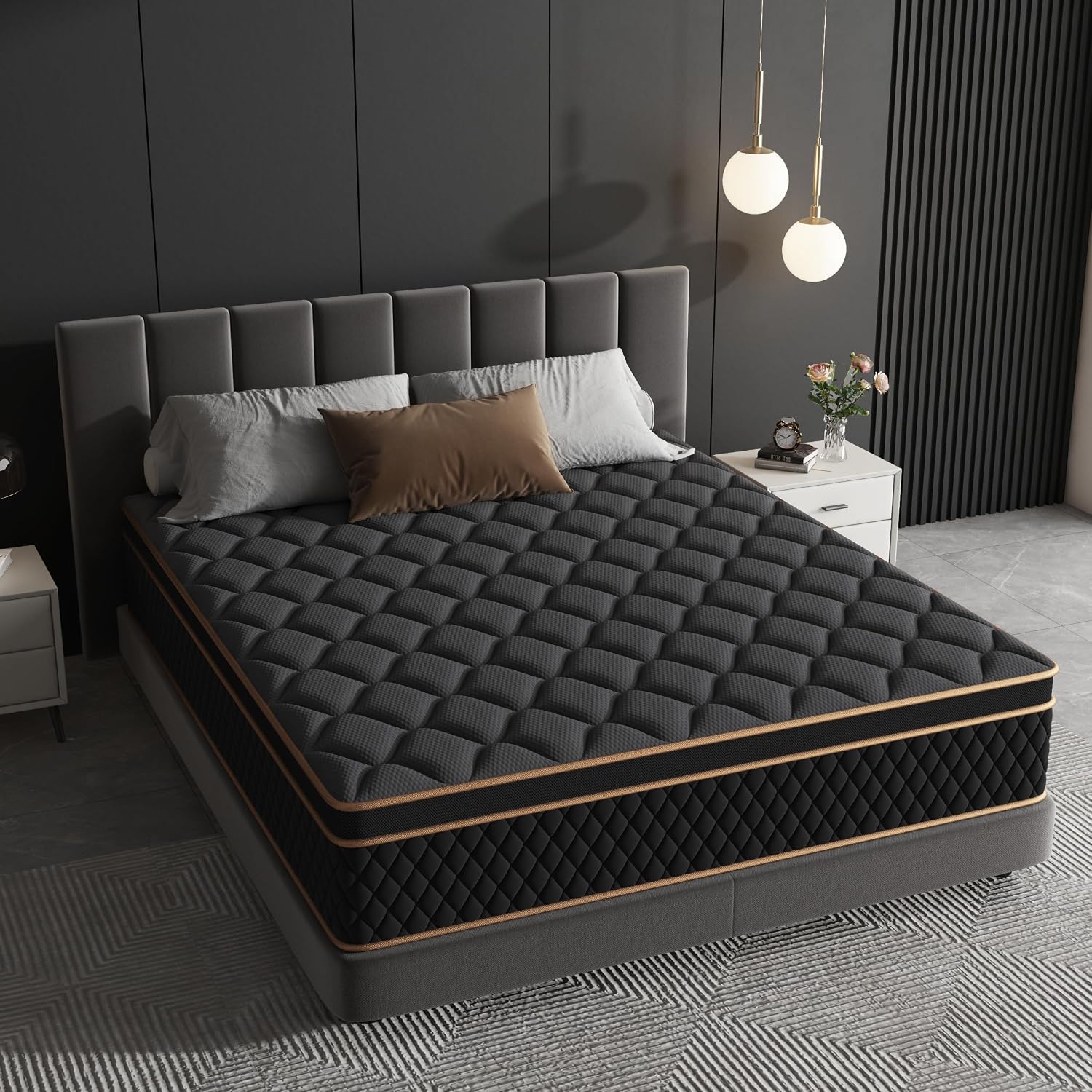 Twin Size Mattress,10 inch Twin Size Cooling Gel Memory Foam Mattresses for Pressure Relief, Medium Firm Hybrid Mattress in a Box (Cool Black, Twin, 12, inch, Inches)