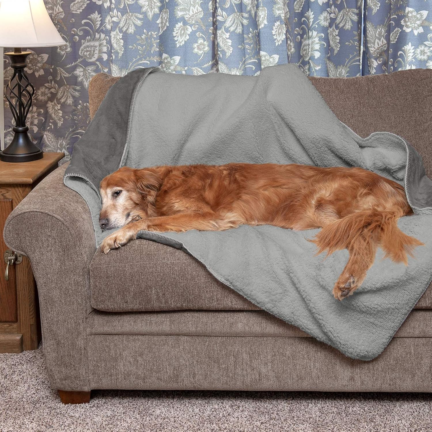 Furhaven Pet Bed Blanket for Dogs and Cats - Self-Warming Waterproof Terry and Faux Lambswool Thermal Dog Throw Blanket, Washable, Silver Gray, Large : Pet Supplies