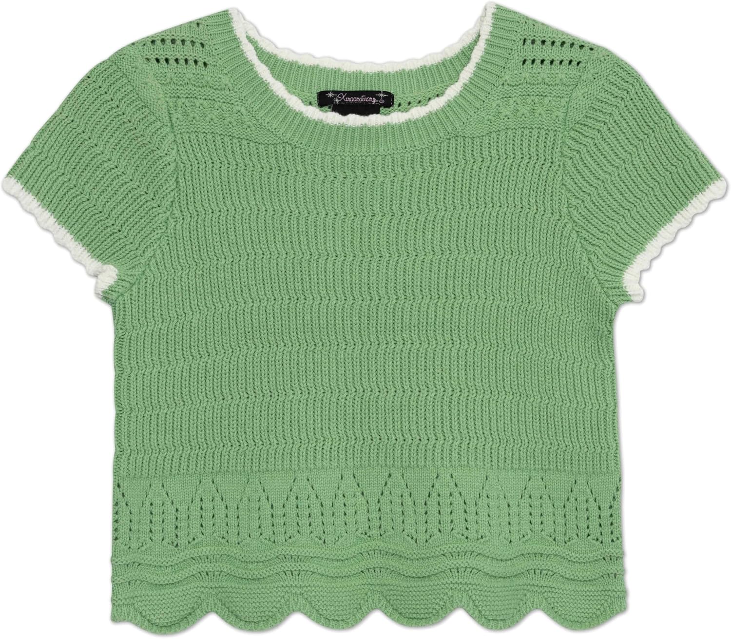 Speechless Girls' Short Sleeve Scalloped Edge Crochet Top