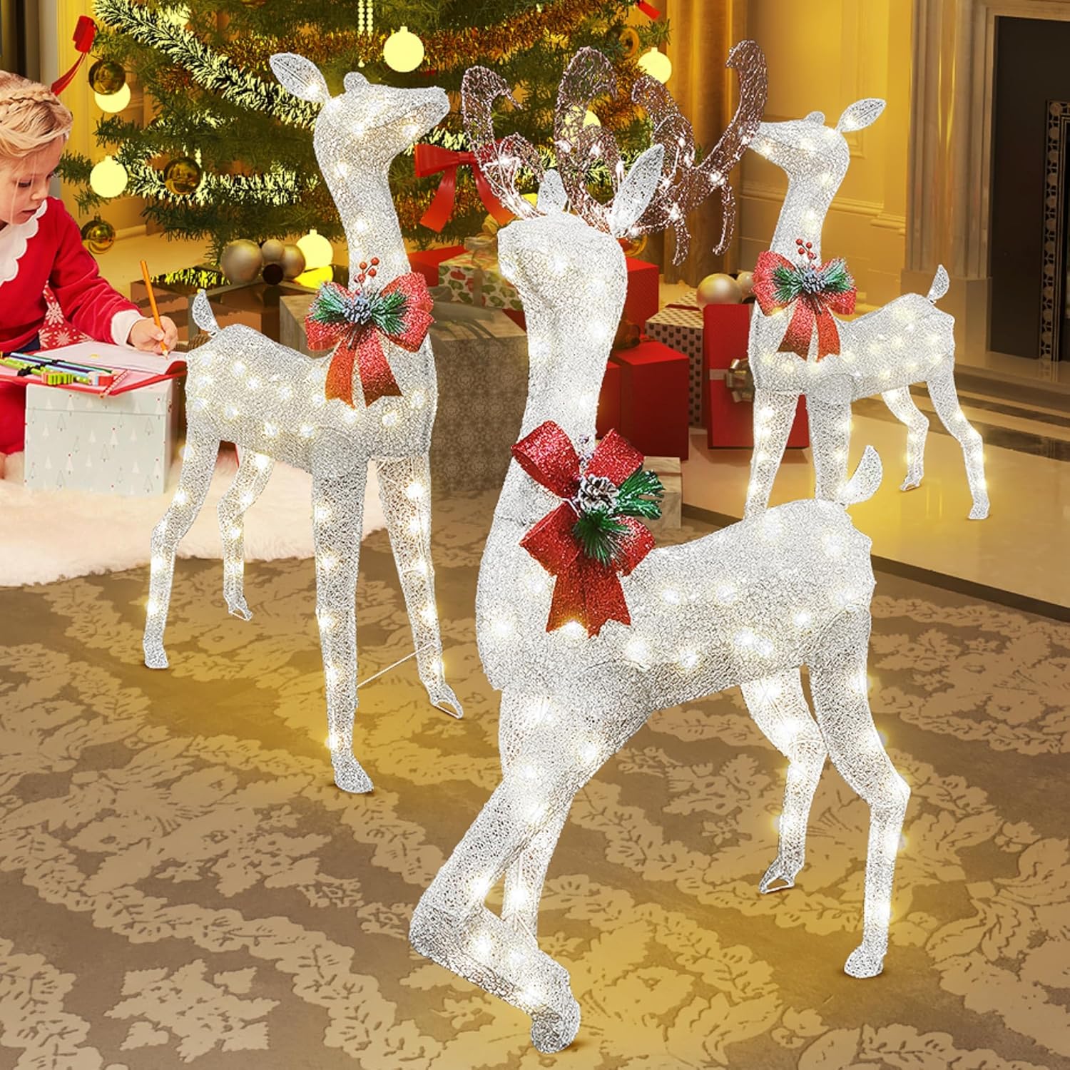 Lamerge 3Piece Lighted Christmas Reindeer Family Set, 60
