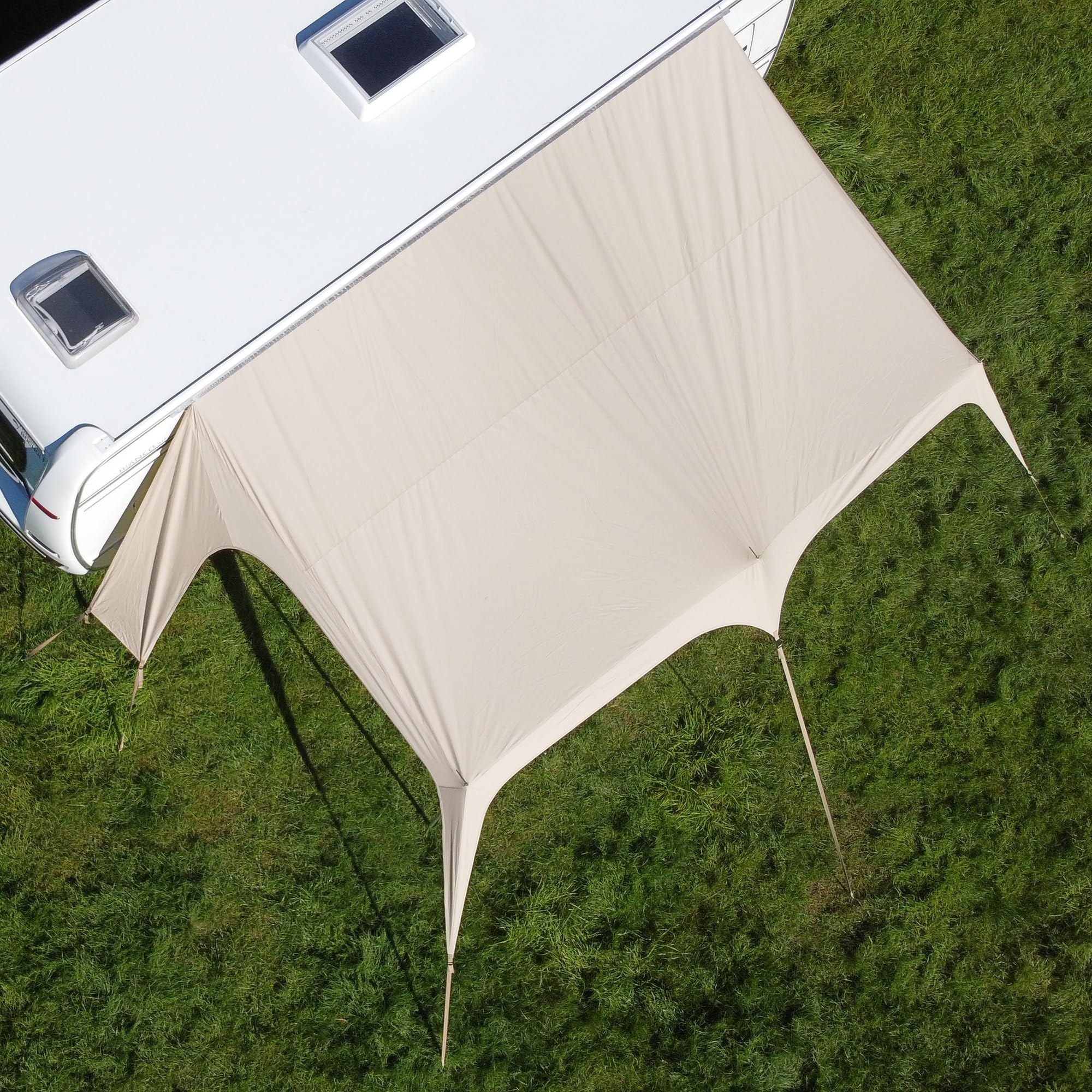 your GEAR Scilla TC Caravan Tarp 400 x 250 cm - Sonnensegel für Wohnwagen oder Wohnmobil aus Baumwolle, wasserdichtes Sonnendach mit Alu Aufstellstangen, UV 50+ Sonnenschutz, 7 & 5 mm Keder