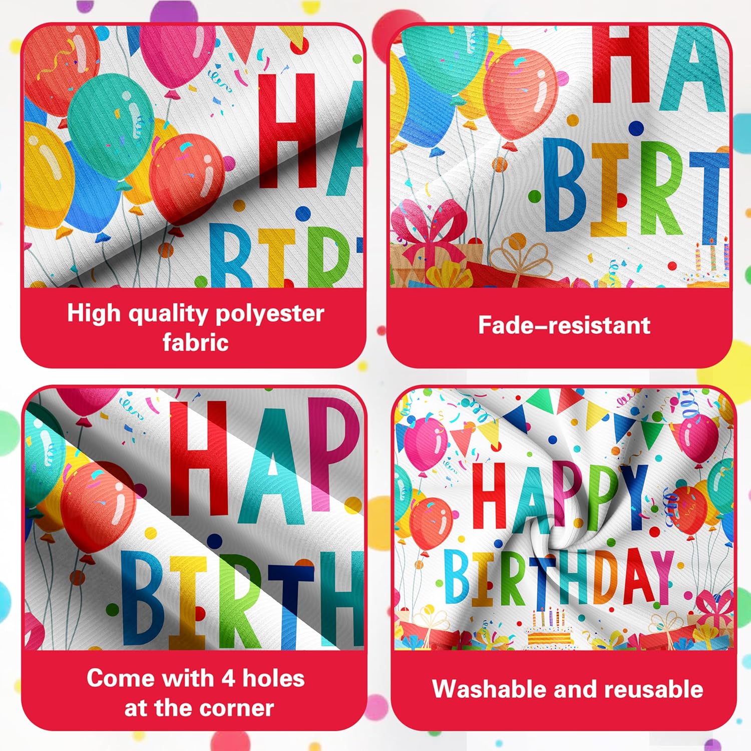 Happy Birthday Decorations For Women Men,Birthday Backdrop,Banner Balloons,Table Cloth,Paper pom poms Party Supplies for Girls Boys (Colorful) - Image 4