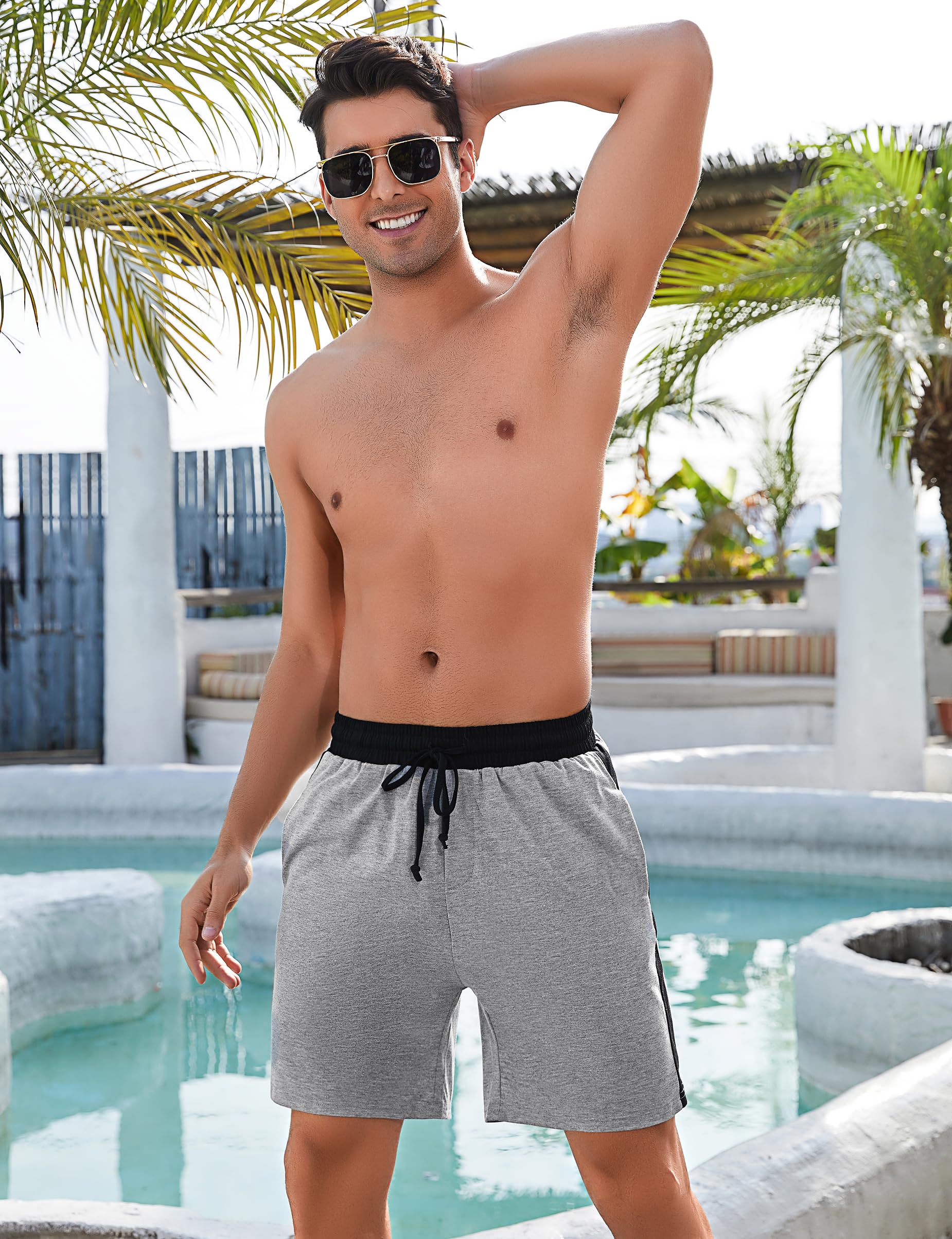 Bresdk Short Sport Homme Coton Bas de Jogging Pantalon Pyjama Short Running Ete Léger Shorts