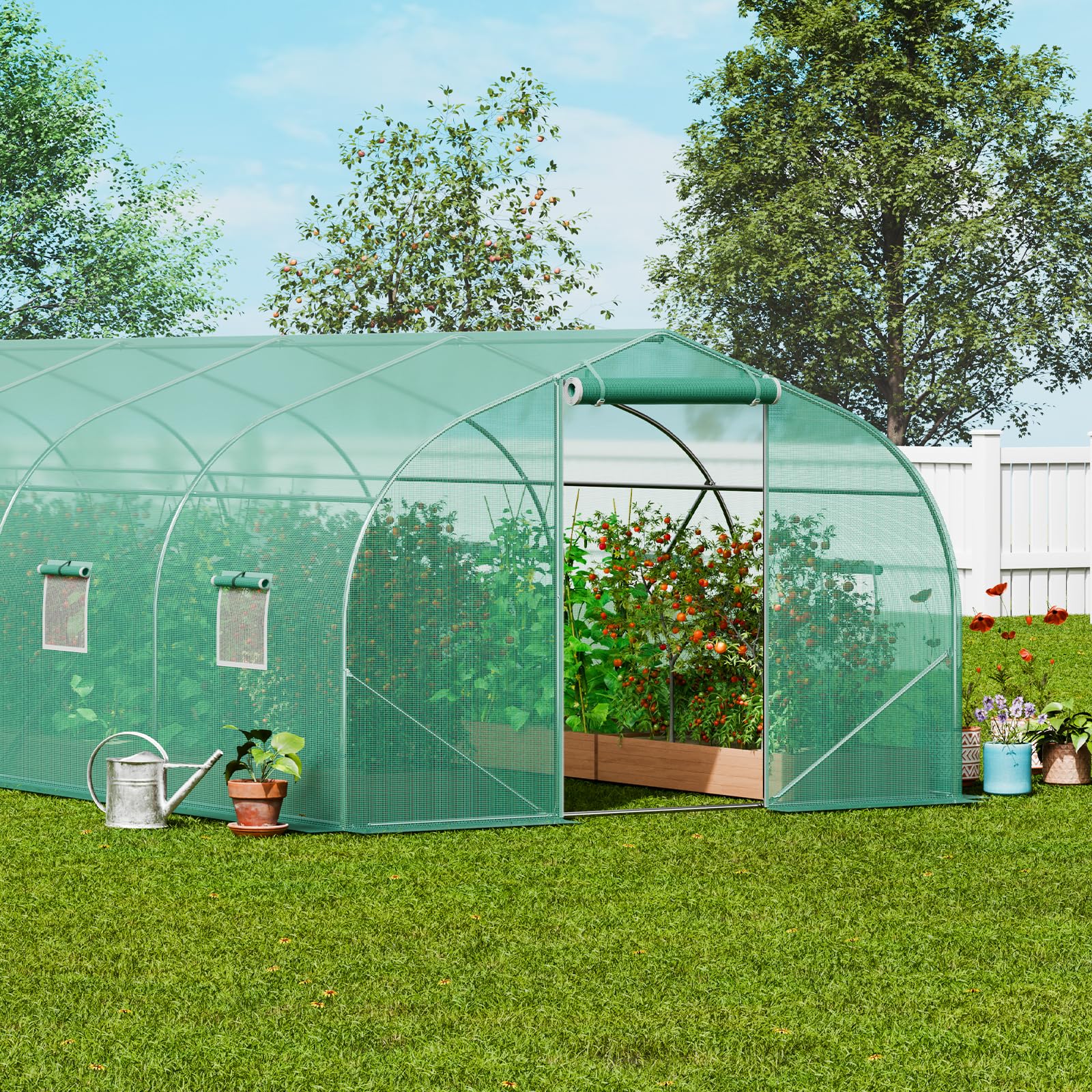 VEVOR Invernadero Túnel 900x300x200 cm Carpa Refugio para Plantas con Estructura de Acero Galvanizado Cubierta de PE Verde Puerta Enrollable con Cremallera 12 Ventanas para Cultivo de Verduras Flores