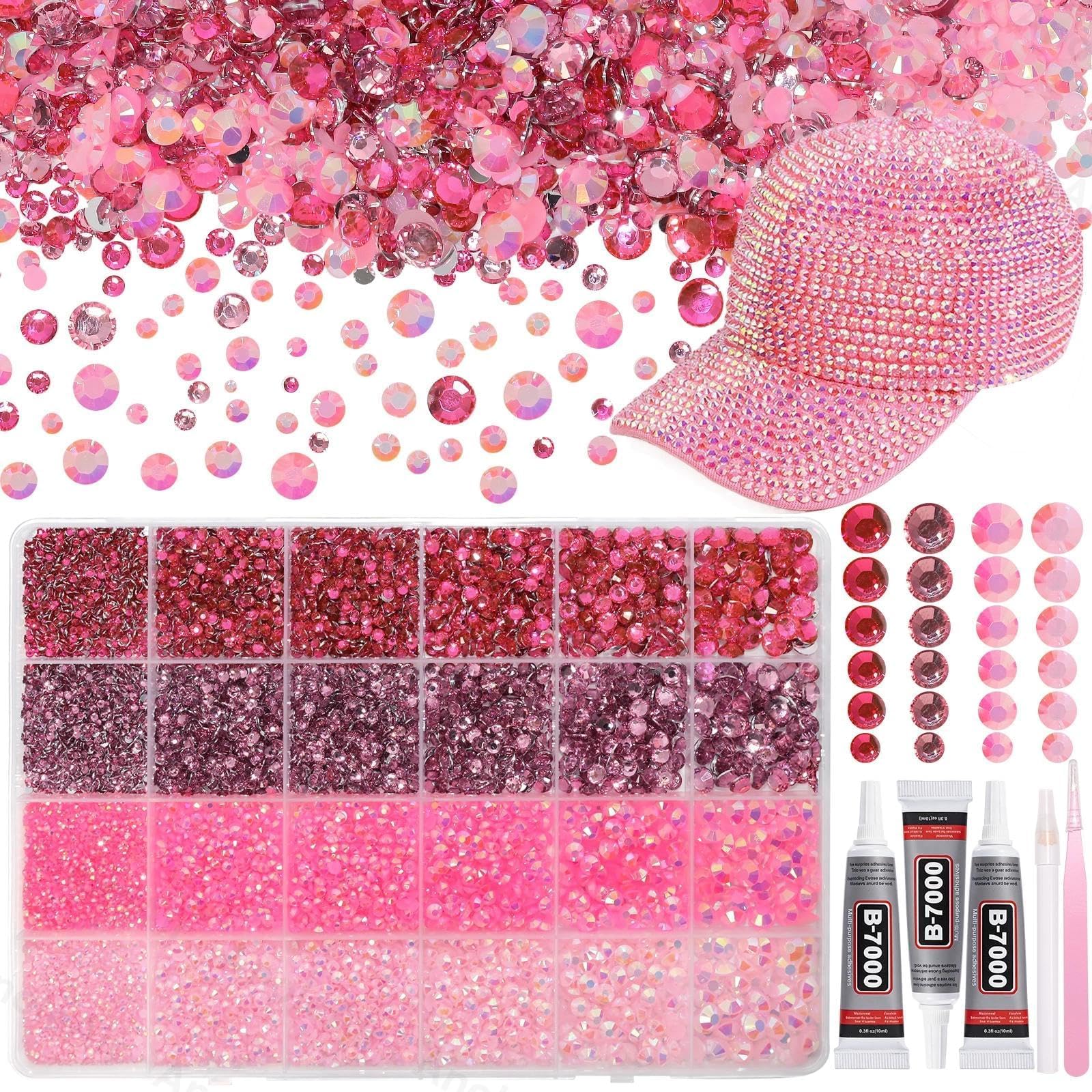 Photo 1 of 26000 PCS Pink Resin Flatback Rhinestones for Crafting, Resin Rhinestones for Bedazzling Kit, 2/3/4/5/6mm Flatback Gems Jewels for DIY Mugs Tumblers Clothing Shoes Nail Art