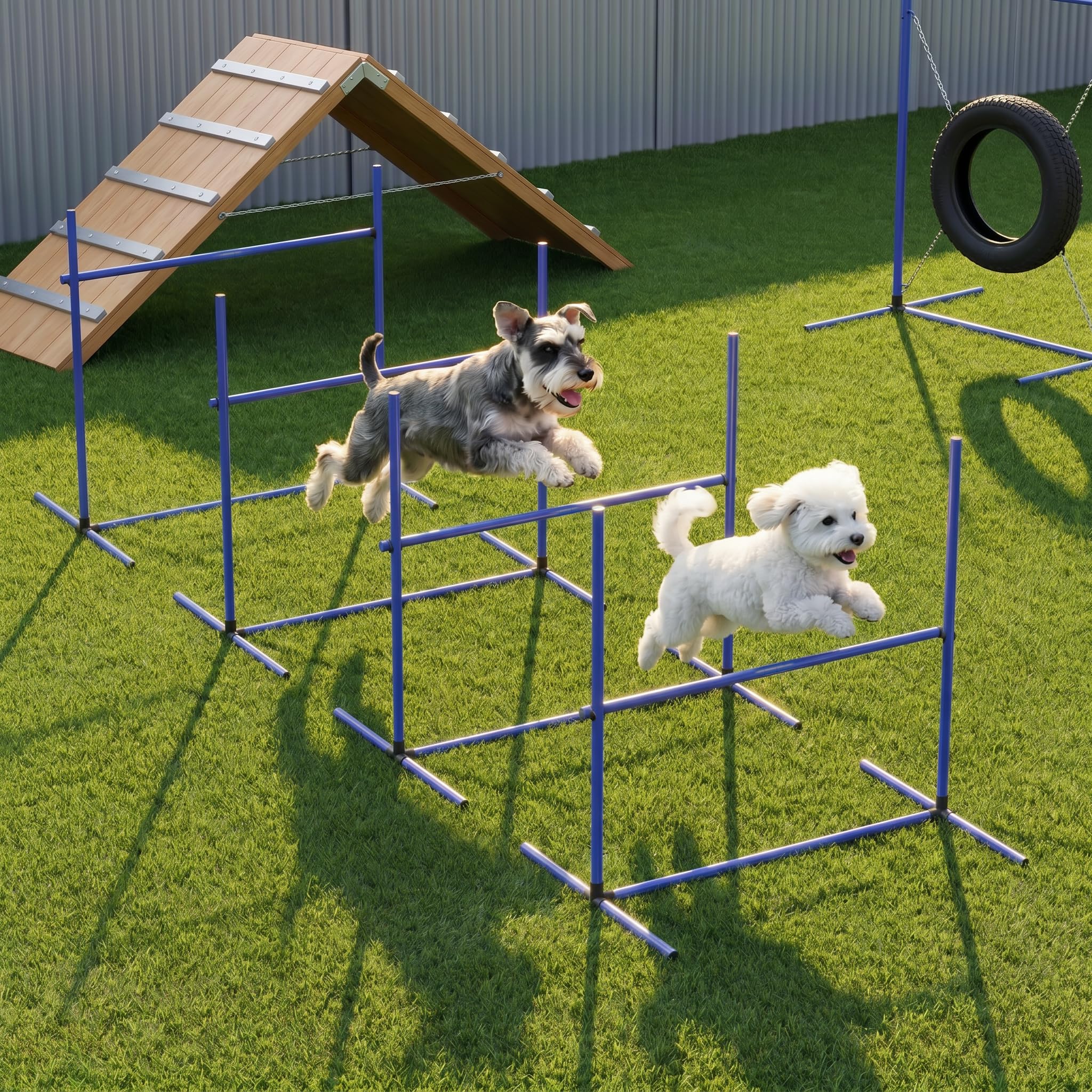 Froadp Agility - Set di 4 aste Slalom per cani, regolabile in altezza, per allenamento di coordinazione, in plastica, ostacoli con borsa per il trasporto (blu)