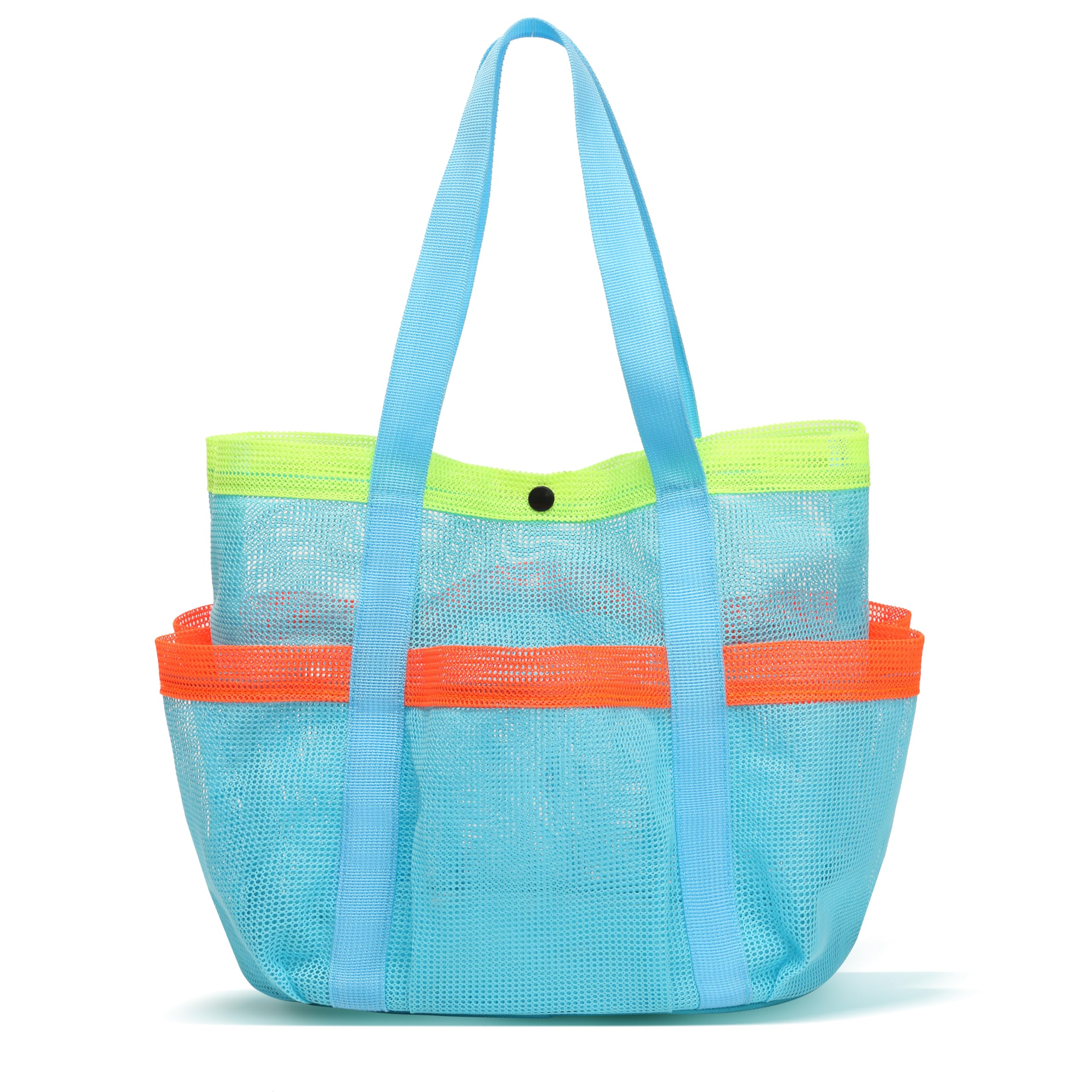 GQIRIL Mesh Beach Bag, Foldable Waterproof Sandproof Beach Storage Tote with 6 Pockets, Swim Tropical Vacation Pool Essential