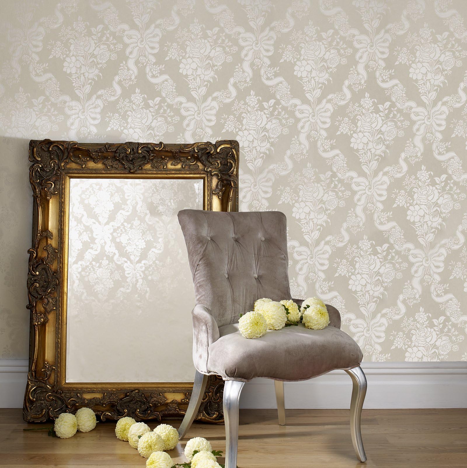 Designer Julien Macdonald Glimmerous Damask Taupe Wallpaper