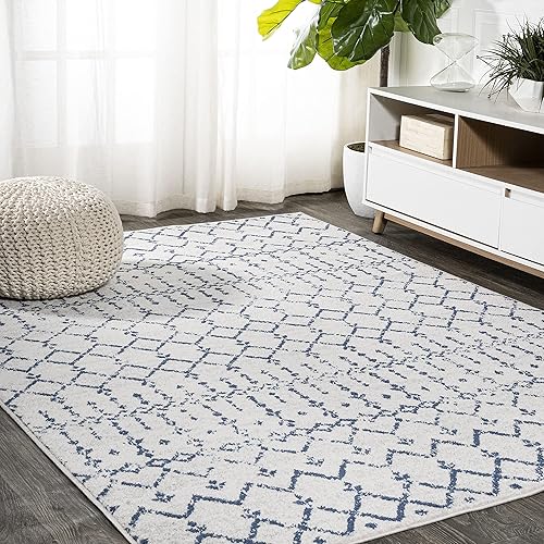 JONATHAN Y MOH101F-4 Moroccan Hype Boho Vintage Diamond Indoor Area-Rug Bohemian Easy-Cleaning Bedroom Kitchen Living Room Non Shedding, 4 X 6, Cream/Navy