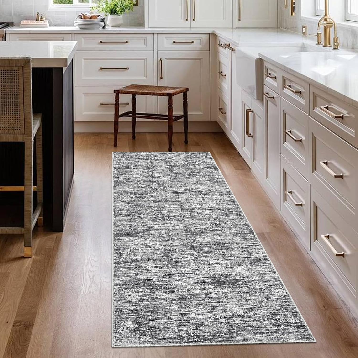 COZYLOOM Runner Rugs Non Slip, Hallway Rug 2x6 Washable Modern Plain Pattern Carpet Stain-Resistant for Living Room Bathroom Entryway ‎Laundry Room Kitchen, Light Grey