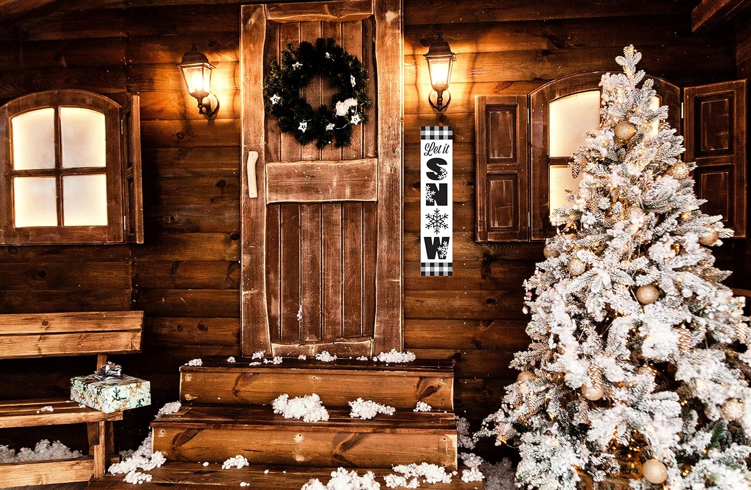 Twisted R Design Black and White Let It Snow Sign - Unique Vertical Winter Decor Wooden Sign, 24" Hanging/Standing Farmhouse Winter Decor, Directly Printed Home Decorations For Winter Season, 2ft