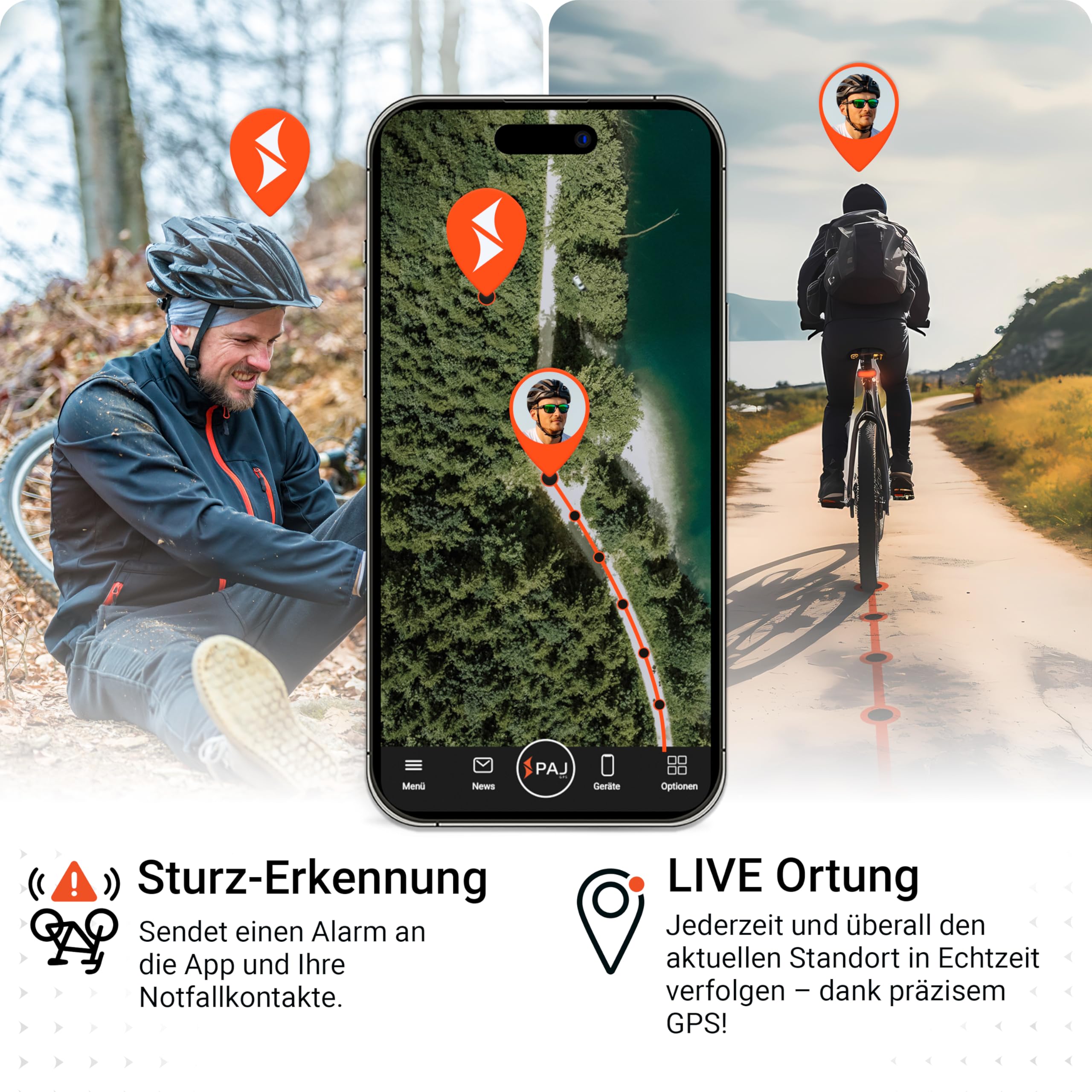 PAJ GPS Tracker Fahrradrücklicht - 4G Echtzeitortung mit Sturzalarm, inkl. 3 Monate Premium ABO, GPS-Tracker Fahrrad Alarmanlage inkl. eBikes, 100% wasserdicht, bis zu 20 Tage Akku, Straßenzulassung