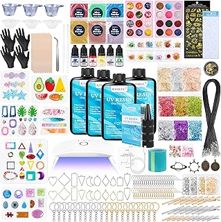 UV Resin Jewelry Making Kit, 400g Crystal Clear Resins with Light and Molds, DIY Jewelry Making Resin Kits, Resina Starter Kit for Keychain, Hair Clip and Earring