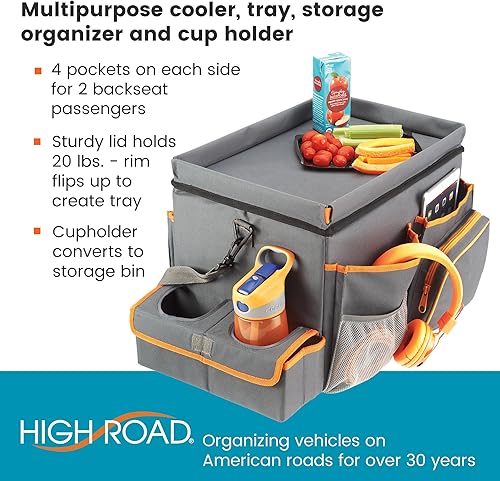Miniatura 10 de High Road CarHop - Organizador de asiento de coche para niños y adultos con bandeja portavasos, bolsillos laterales y compartimento enfriador