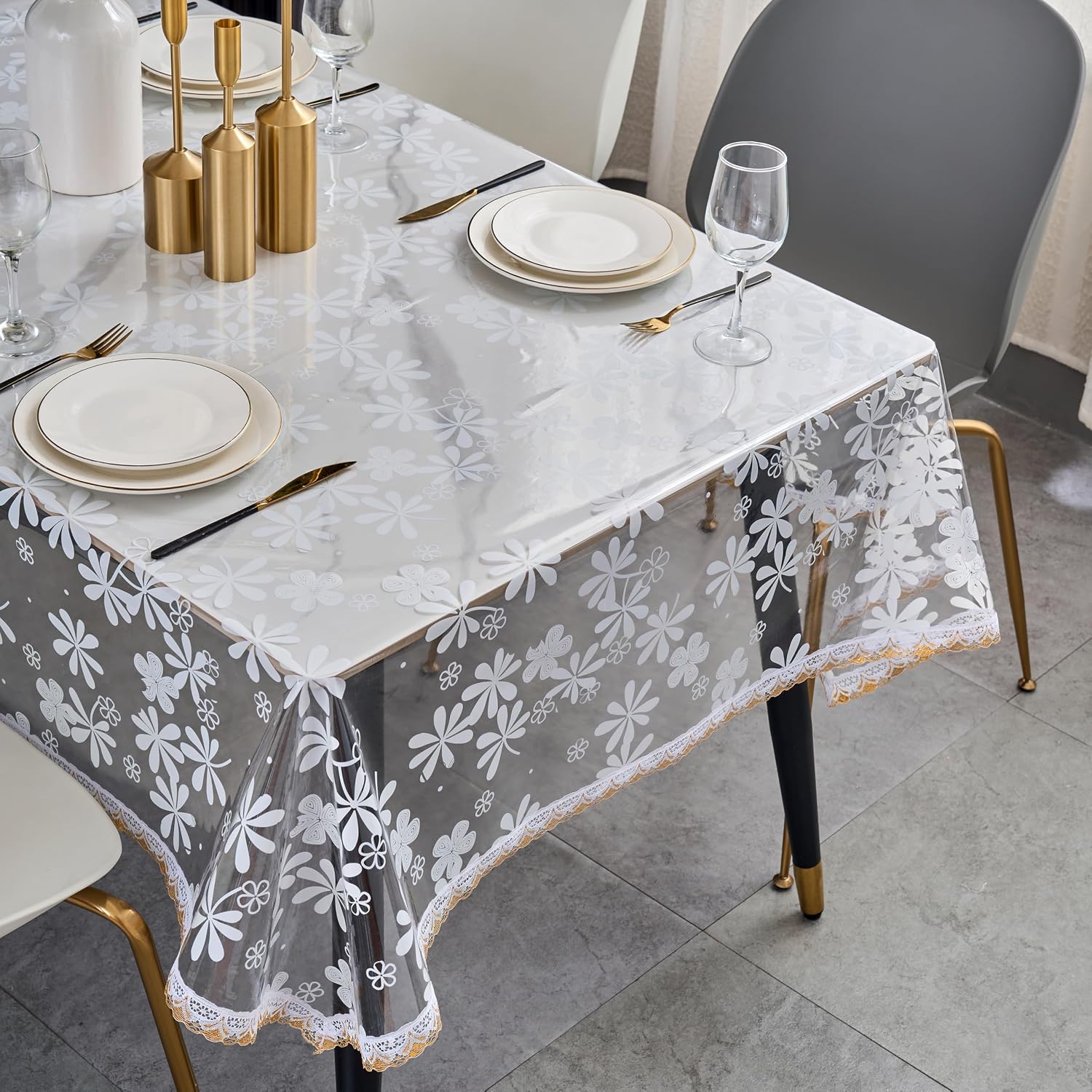 Pioggia Clear Tablecloth with Printing Vinyl Table Cloth Waterproof Oil-Proof Stain Resistant Plastic Table Cover Protector (Pattern B, 54x120 Inch) image 5