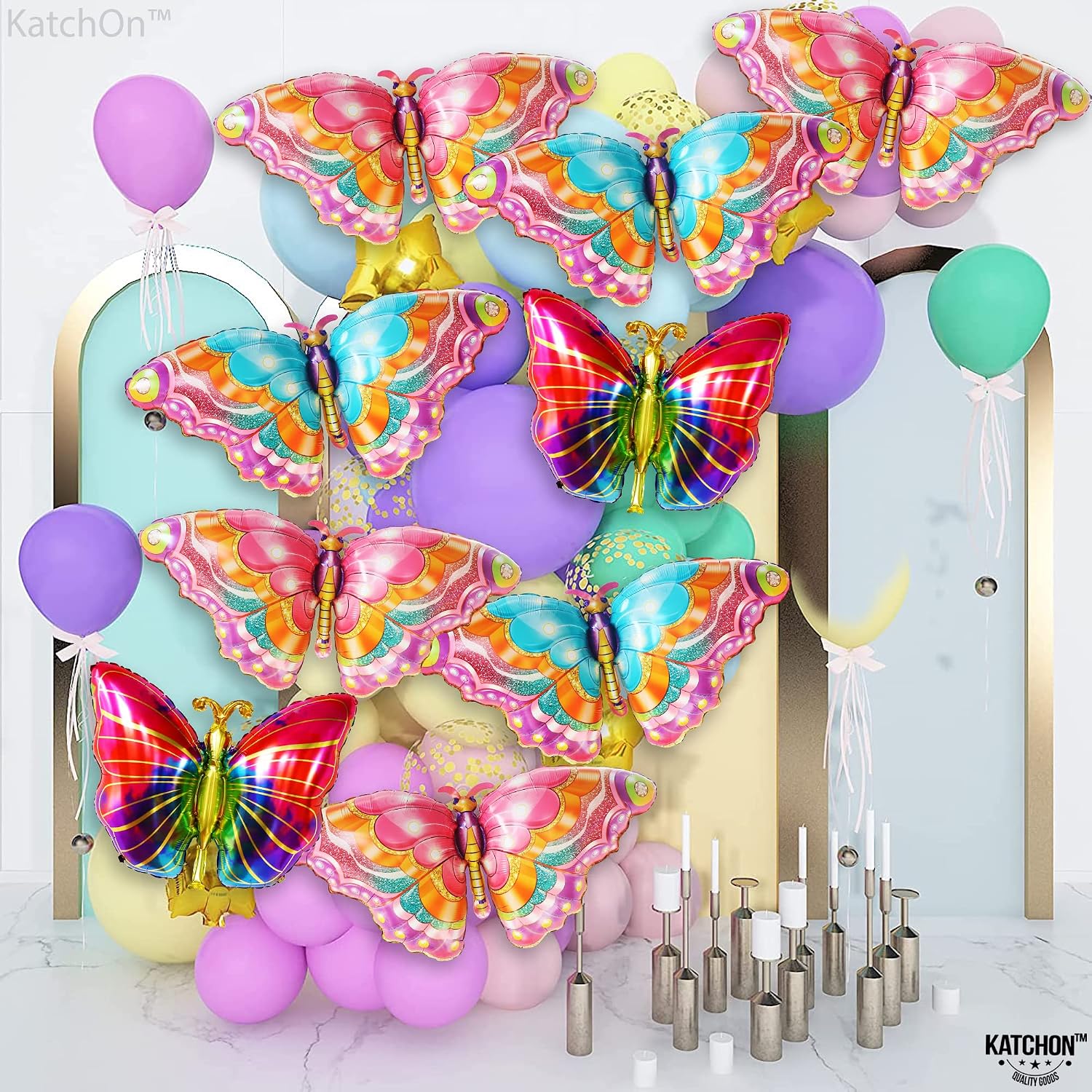 KatchOn Giant Colorful Butterfly Balloons - 38 Inch, Pack of 10 | Butterfly Party Decorations