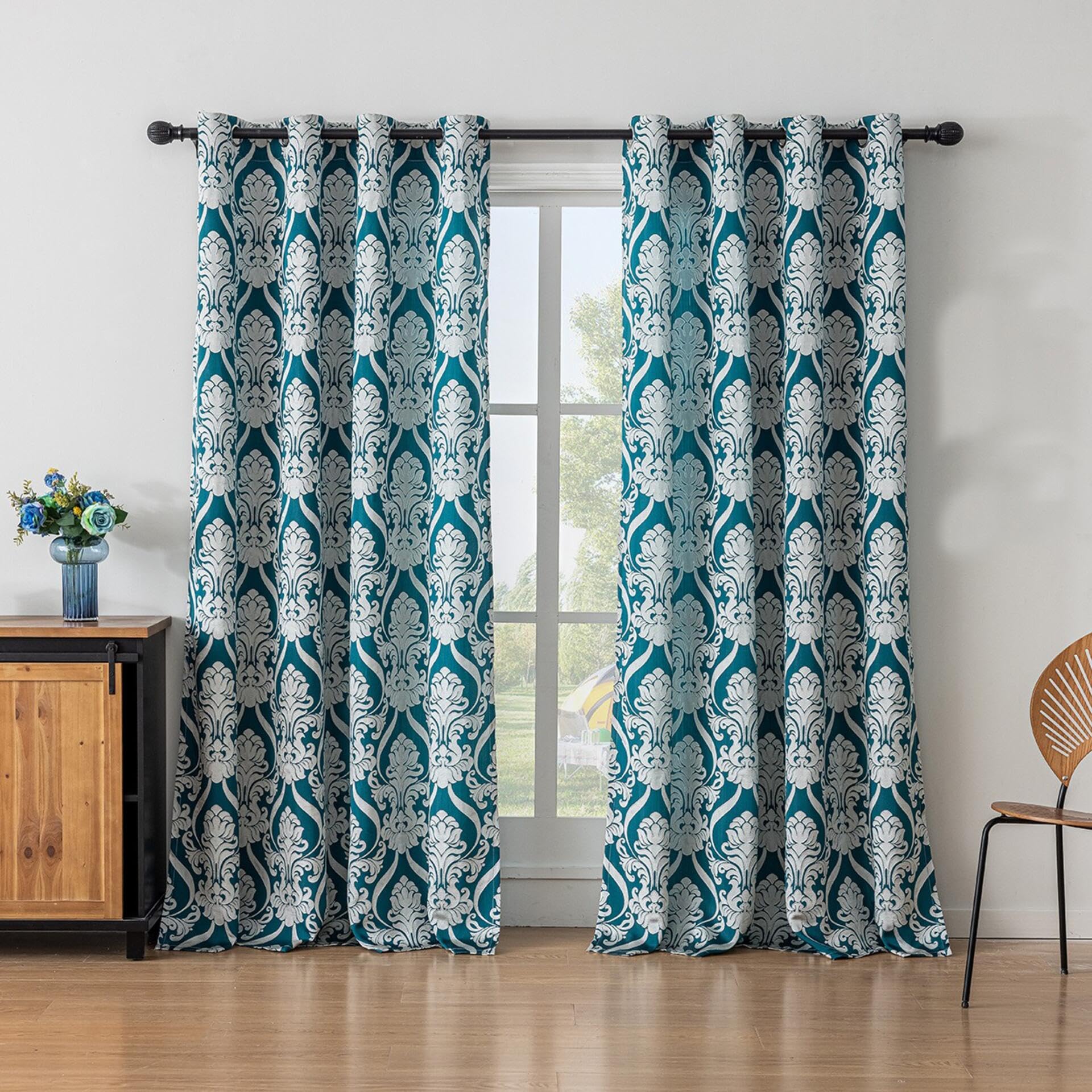 Cortinas de jacquard de lujo semiopacas con aislamiento térmico para dormitorio