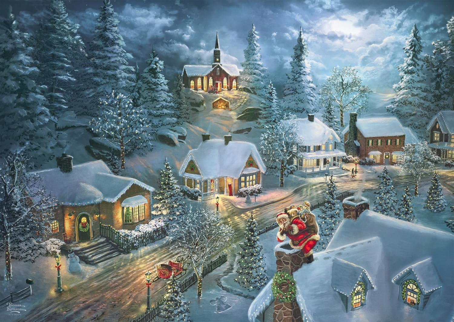 Schmidt Spiele 57529 Thomas Kinkade Christmas Motif, Santas Silent Night, 1000 Pieces, Multi-Coloured