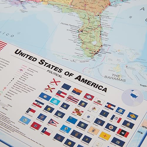 Miniatura 7 de Paquete de póster laminado con mapa del mundo y mapa de EE. UU., 17 x 22 pulgadas, mapas del mundo y Estados Unidos, cartografía detallada - Maps