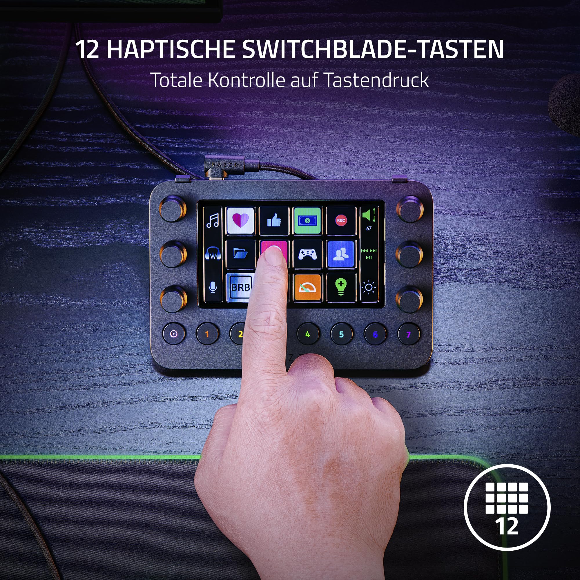 Razer Stream Controller All-in-One-Deck für Streaming und Content-Erstellung Schwarz 12 Tasten 6 Analog-Dials 8 Knöpfe